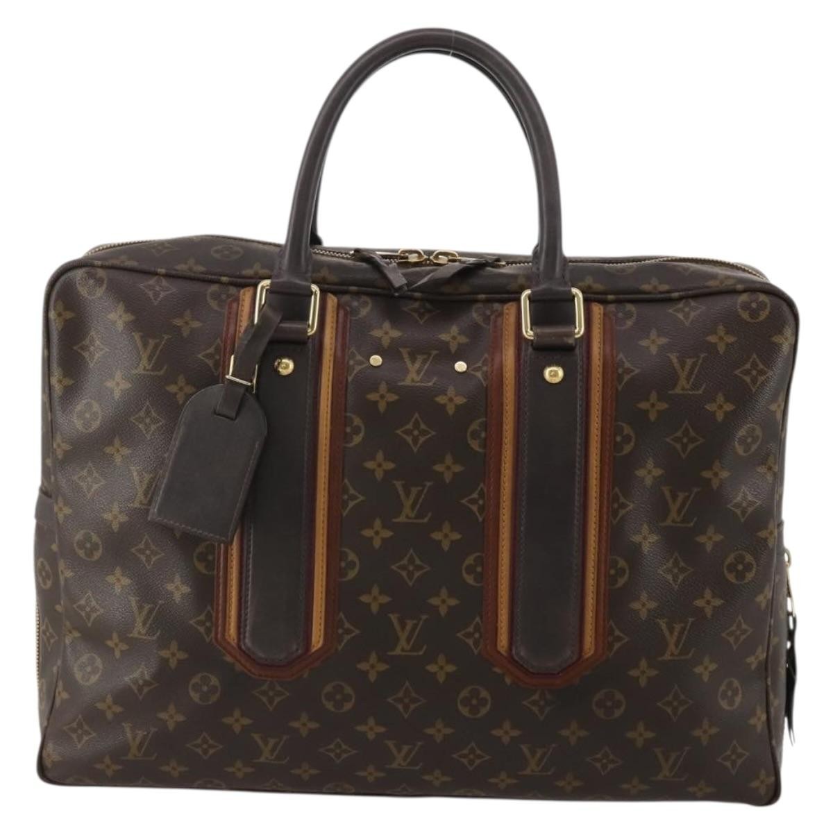 Louis Vuitton Bequia Porte Document Geant Monogram Canvas With Leather Brown Canvas Briefcase Bag (Pre-Owned)