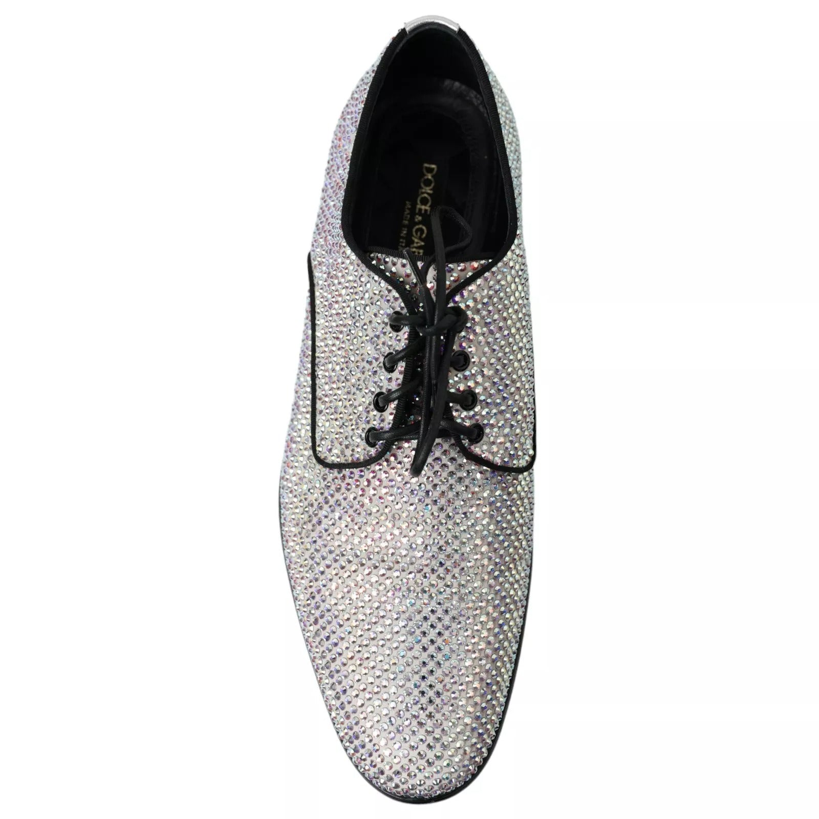 Dolce & Gabbana Silver Leather Rhinestones Derby Men's Shoes (Pre-Owned)