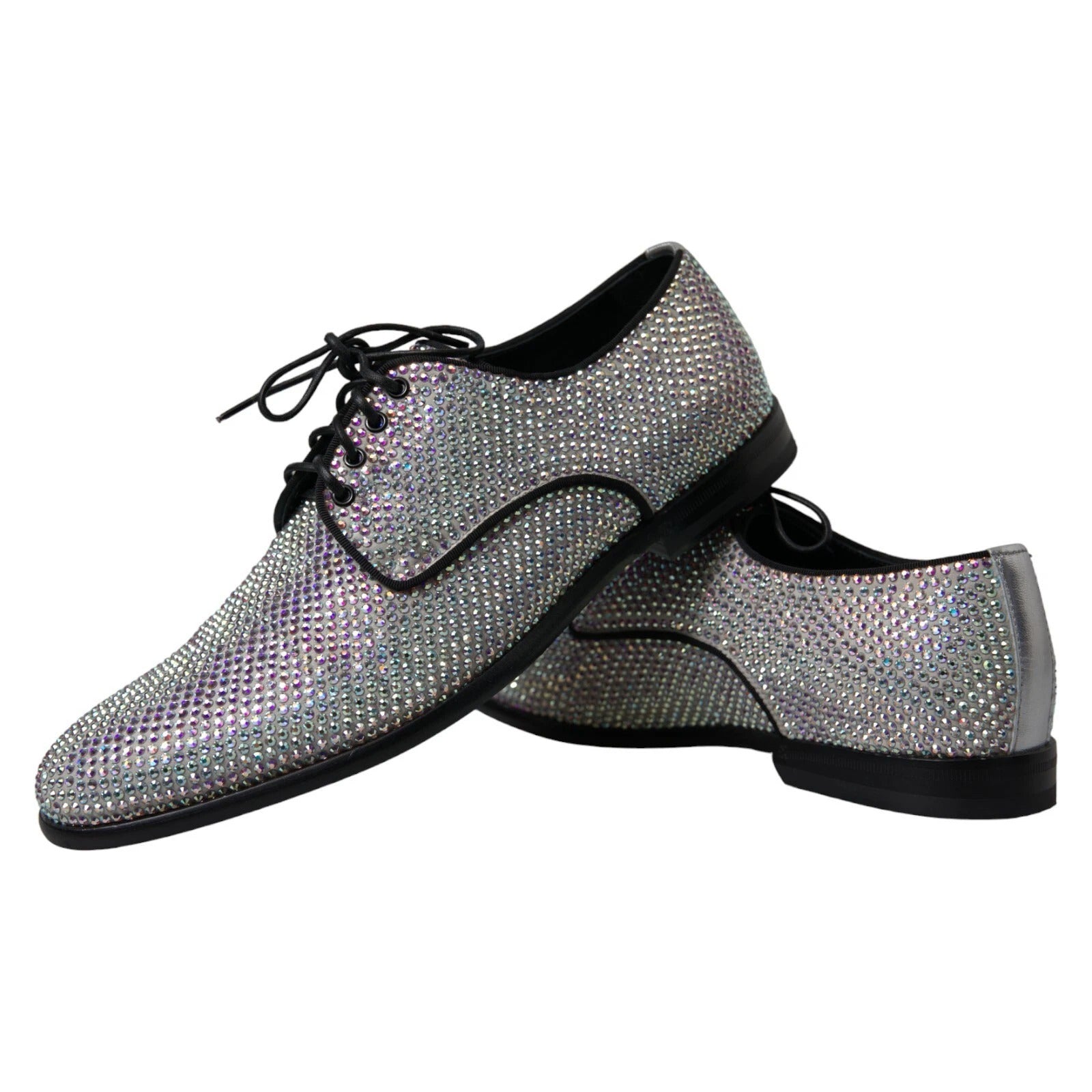 Dolce & Gabbana Silver Leather Rhinestones Derby Men's Shoes (Pre-Owned)