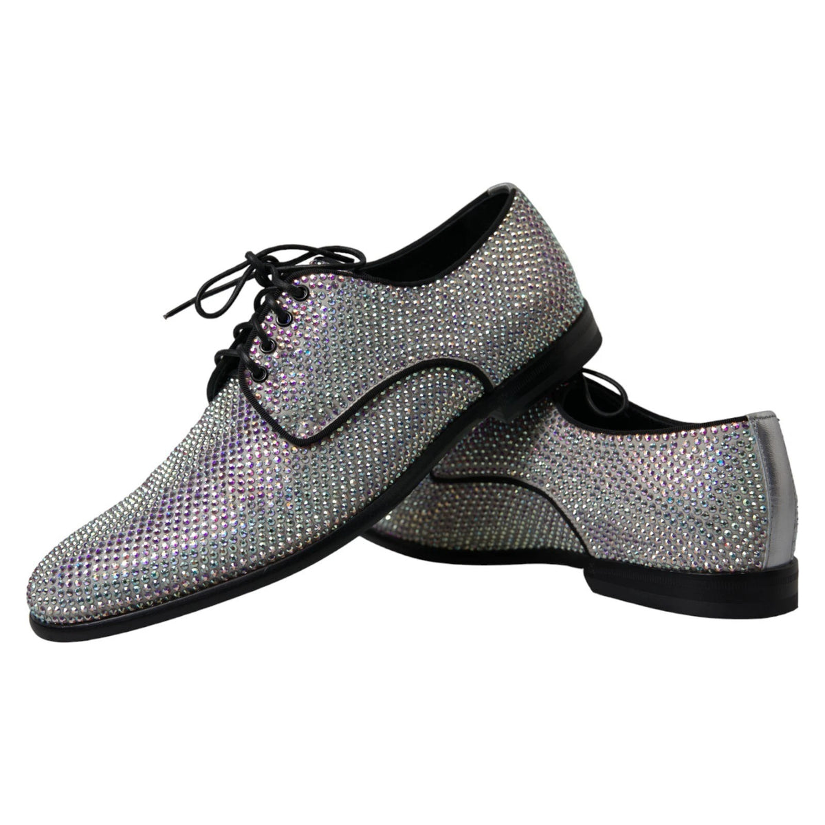 Dolce & Gabbana Silver Leather Rhinestones Derby Men's Shoes (Pre-Owned)