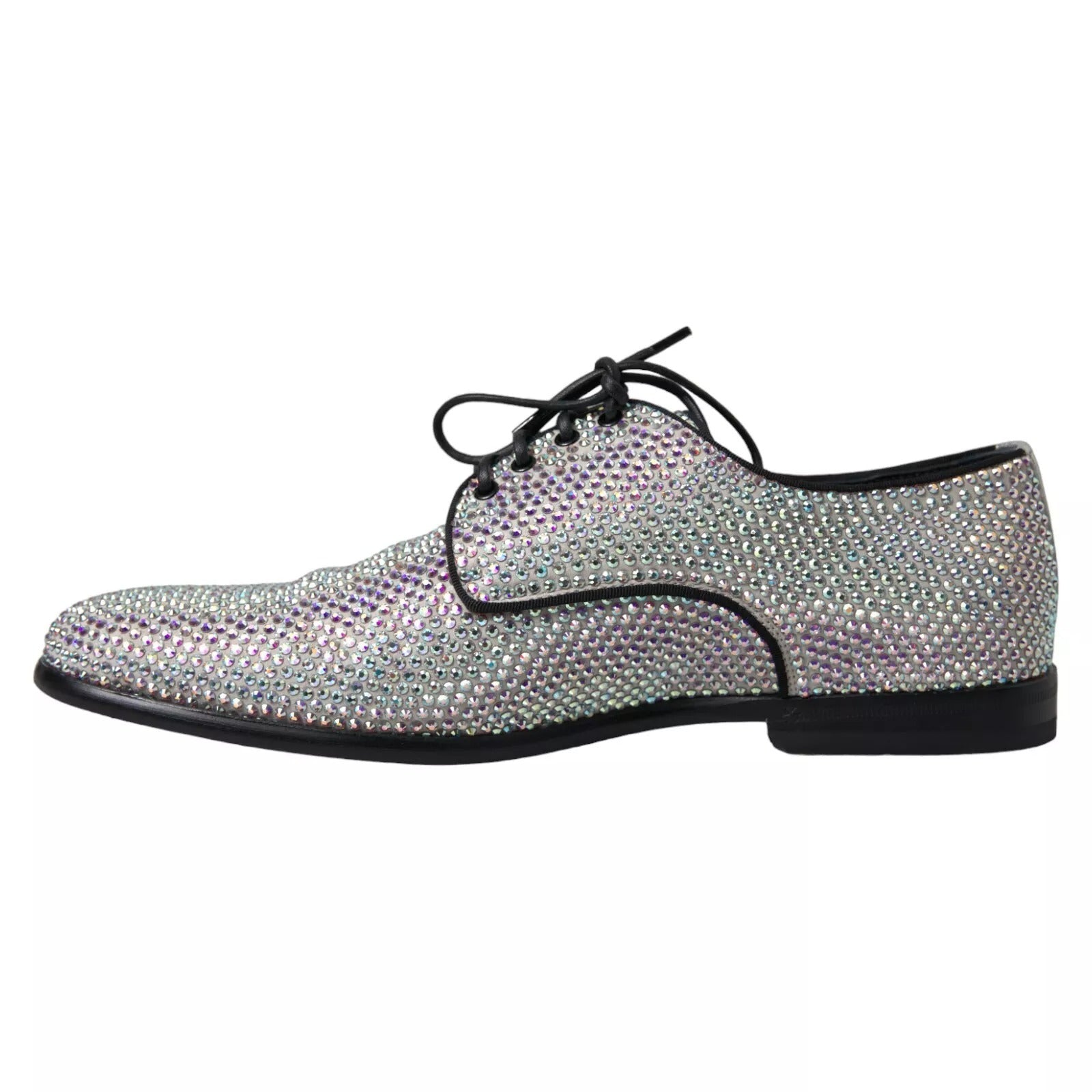 Dolce & Gabbana Silver Leather Rhinestones Derby Men's Shoes (Pre-Owned)