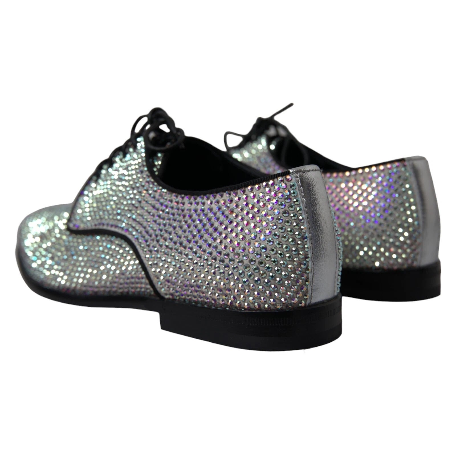 Dolce & Gabbana Silver Leather Rhinestones Derby Men's Shoes (Pre-Owned)