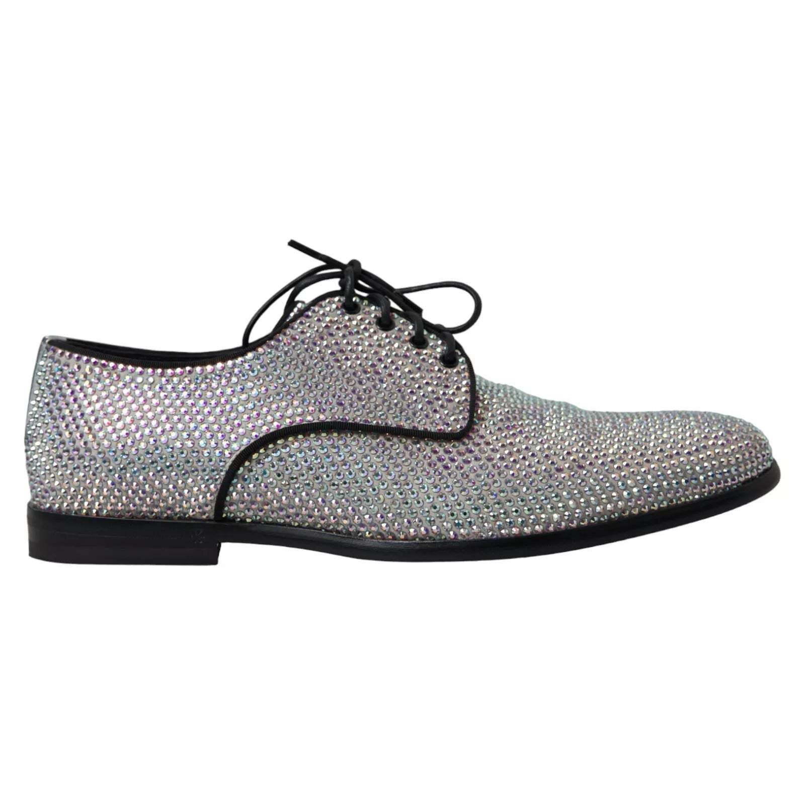 Dolce & Gabbana Silver Leather Rhinestones Derby Men's Shoes (Pre-Owne