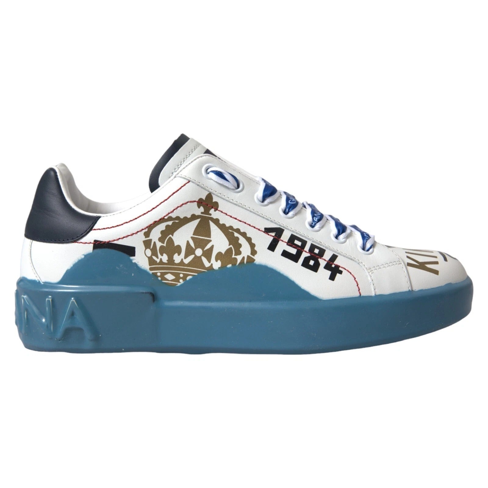 Dolce & Gabbana Blue White Printed Portofino Melt Men's Sneakers