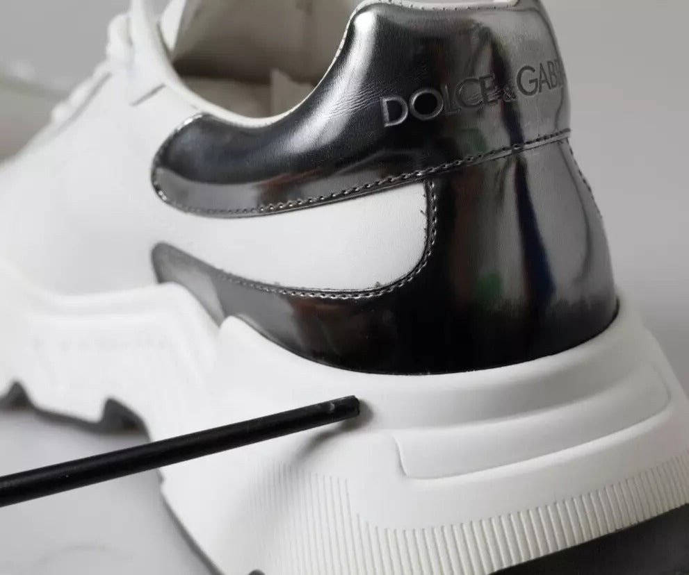 Dolce & Gabbana White Silver Leather Sport DAYMASTER Men's Sneakers (Pre-Owned)