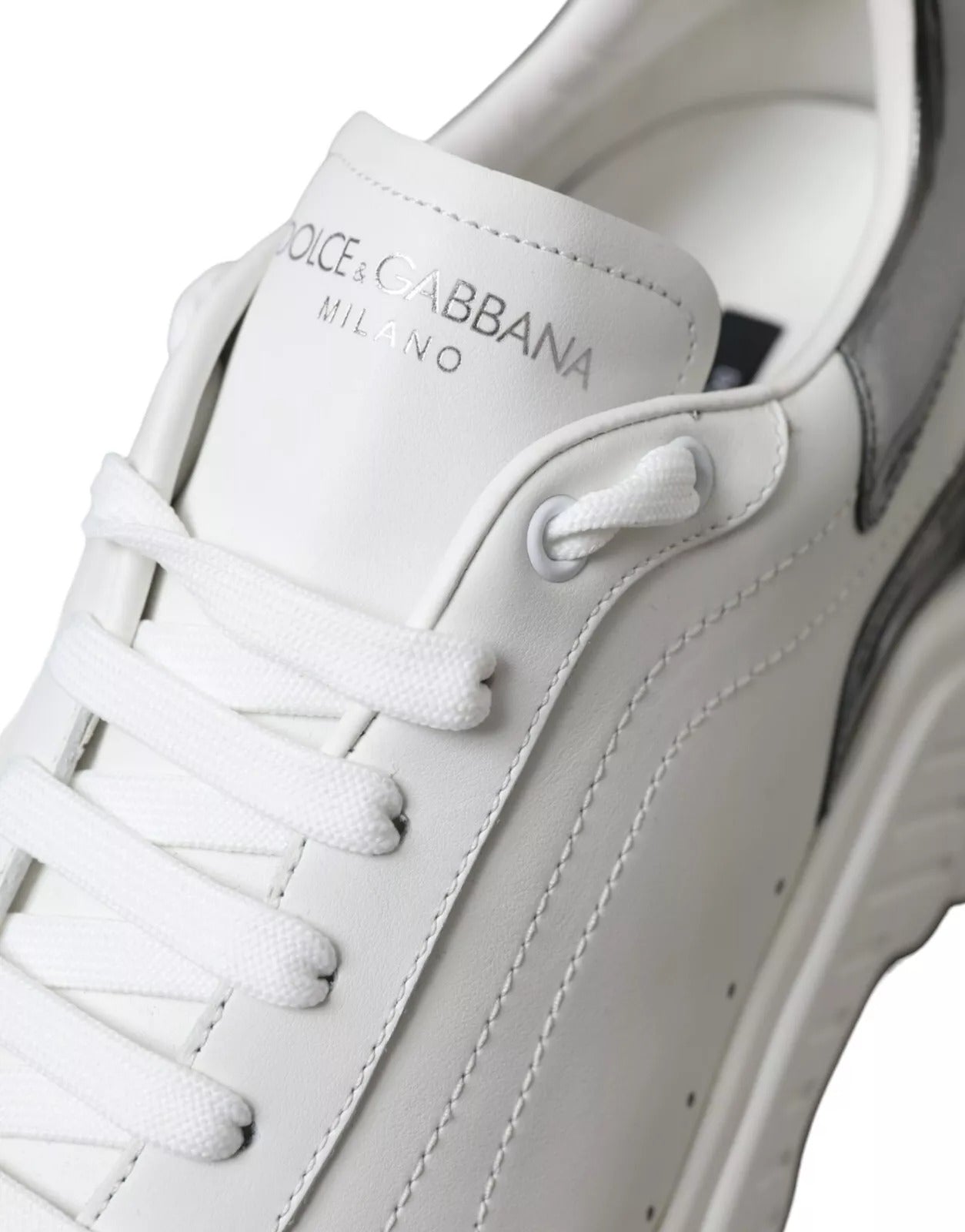 Dolce & Gabbana White Silver Leather Sport DAYMASTER Men's Sneakers (Pre-Owned)
