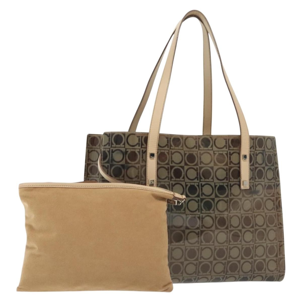Salvatore Ferragamo Gancini Tote Vinyl Brown Synthetic Tote Bag Bag (Pre-Owned)