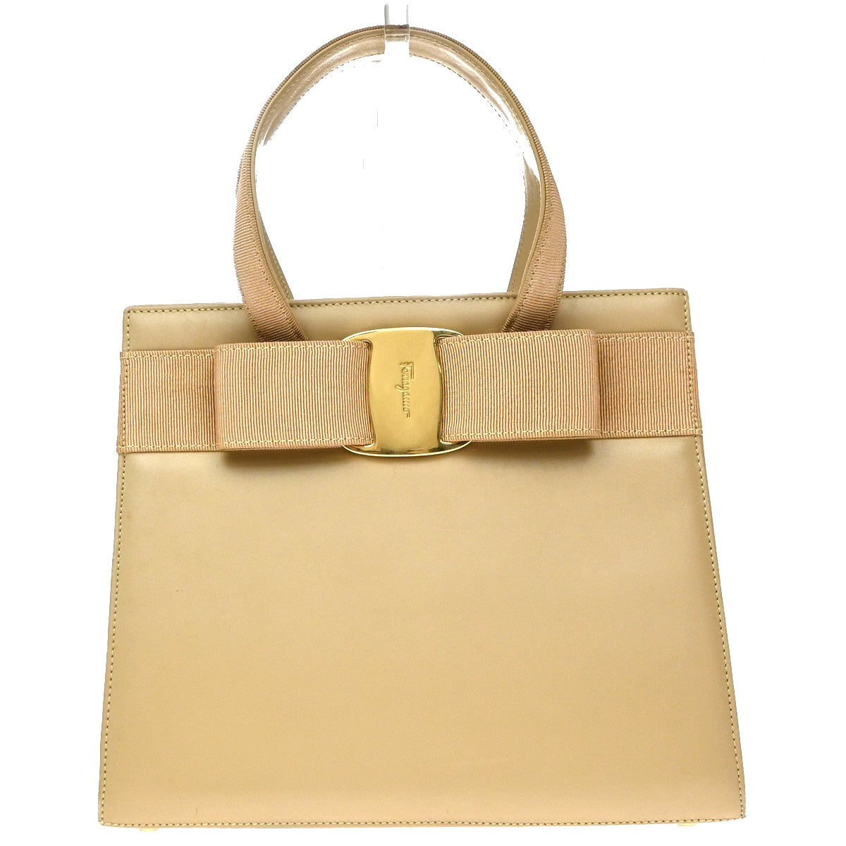 Salvatore Ferragamo Convertible Vara Bow Tote Leather Beige Leather Handbag (Pre-Owned)