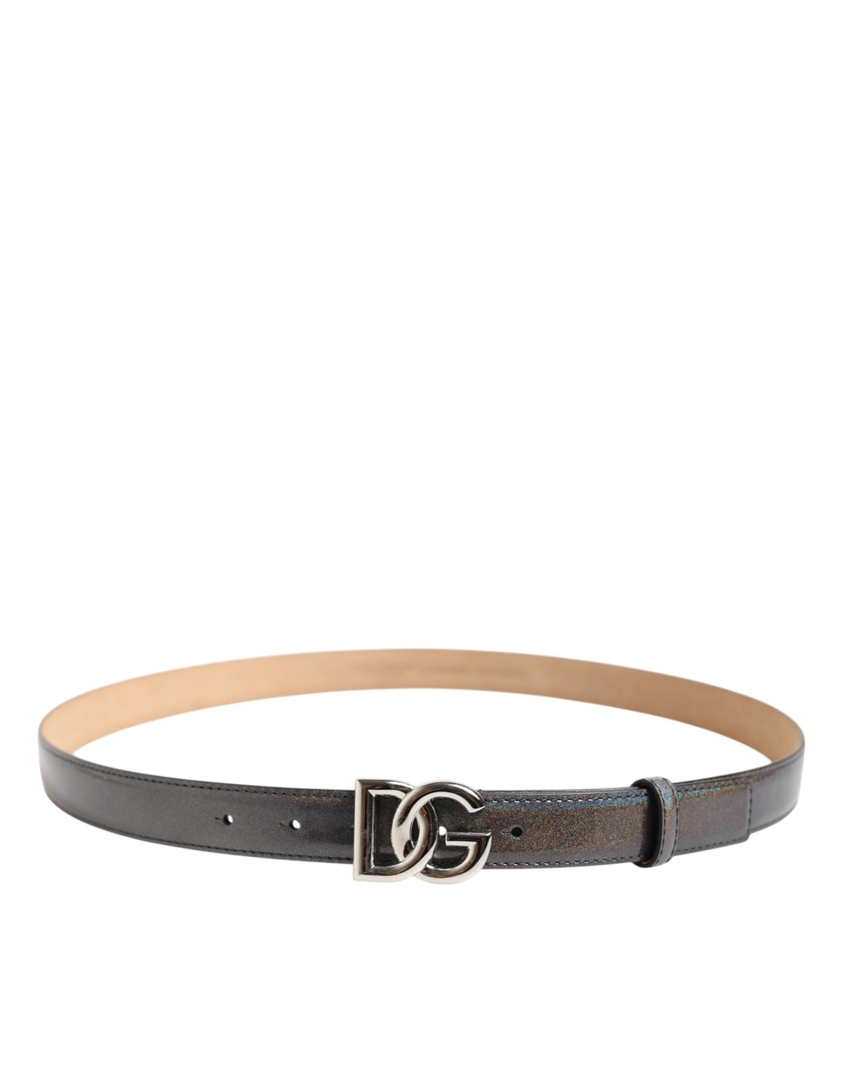 Dolce & Gabbana Metallic Leather Silver Tone Logo Buckle Men's Belt