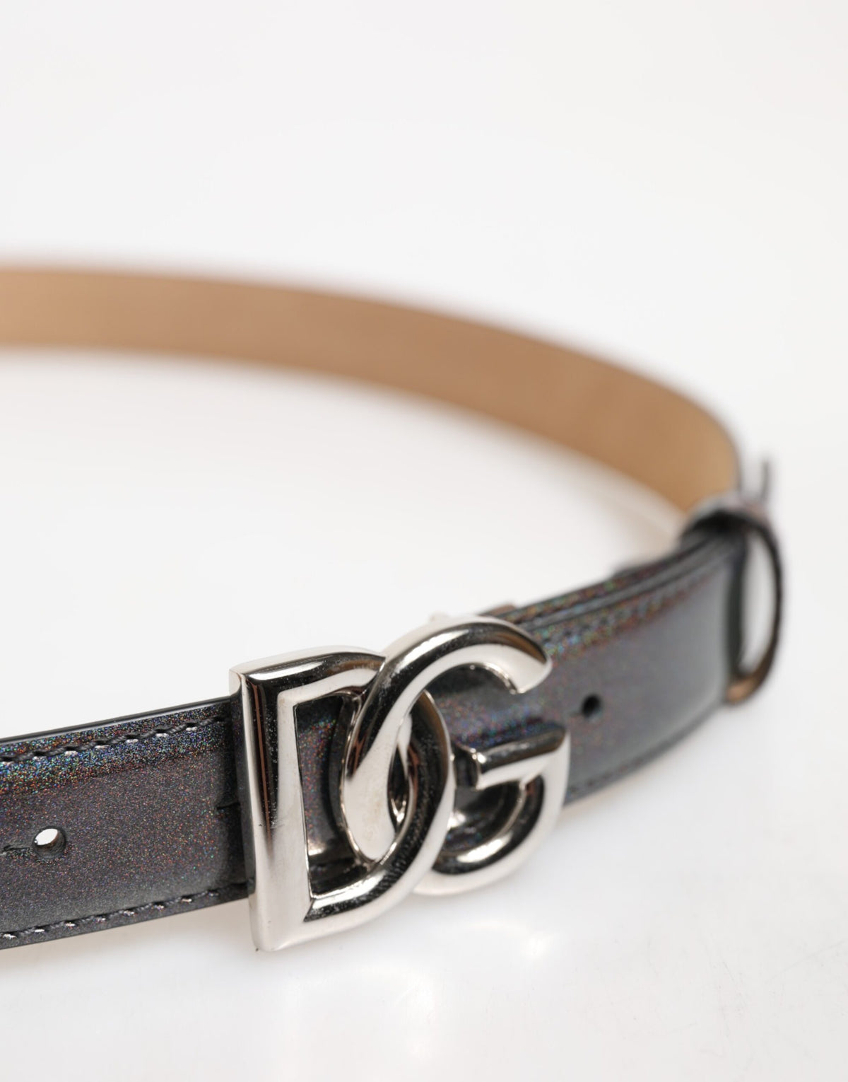 Dolce & Gabbana Metallic Leather Silver Tone Logo Buckle Men's Belt