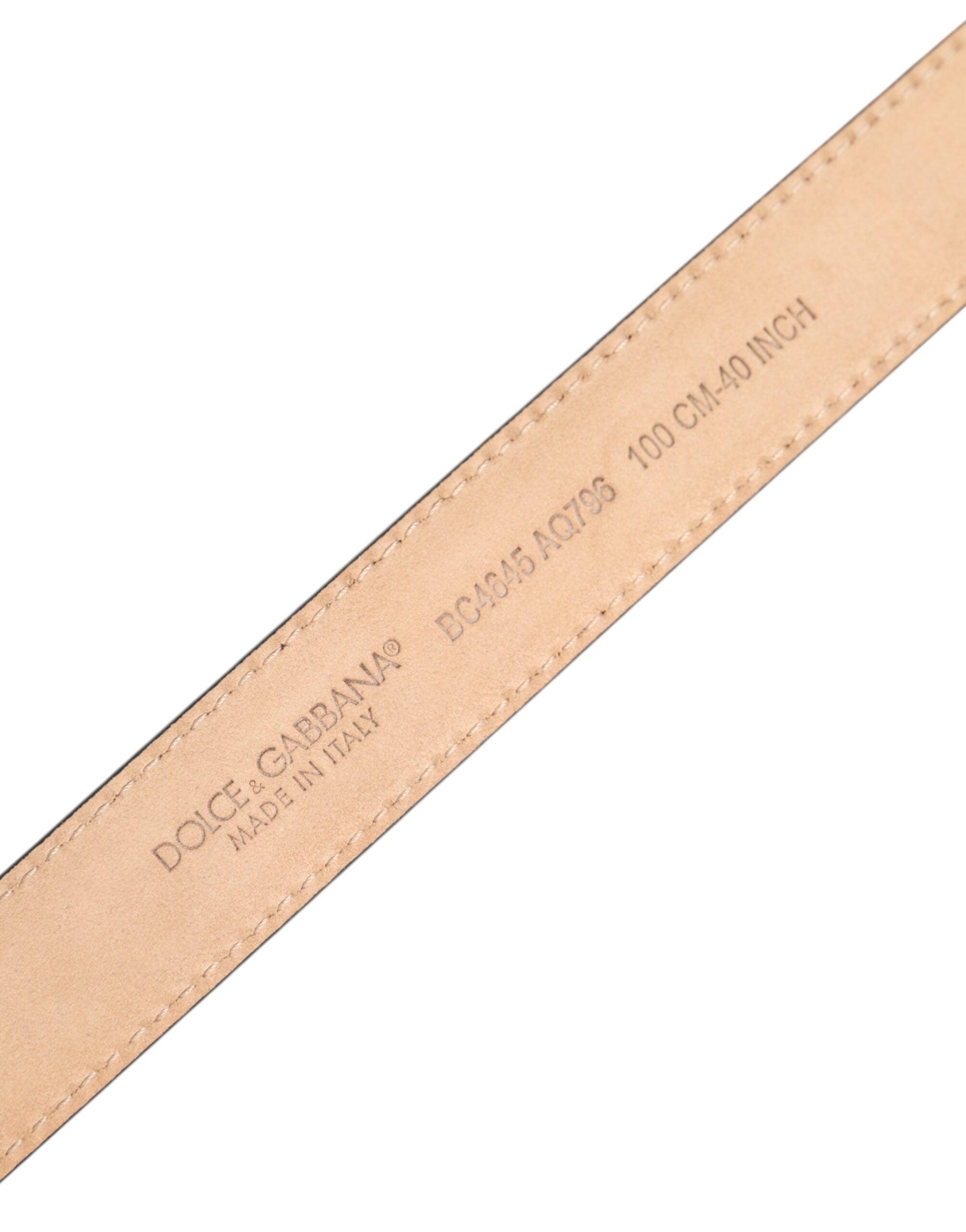 Dolce & Gabbana Metallic Leather Silver Tone Logo Buckle Men's Belt