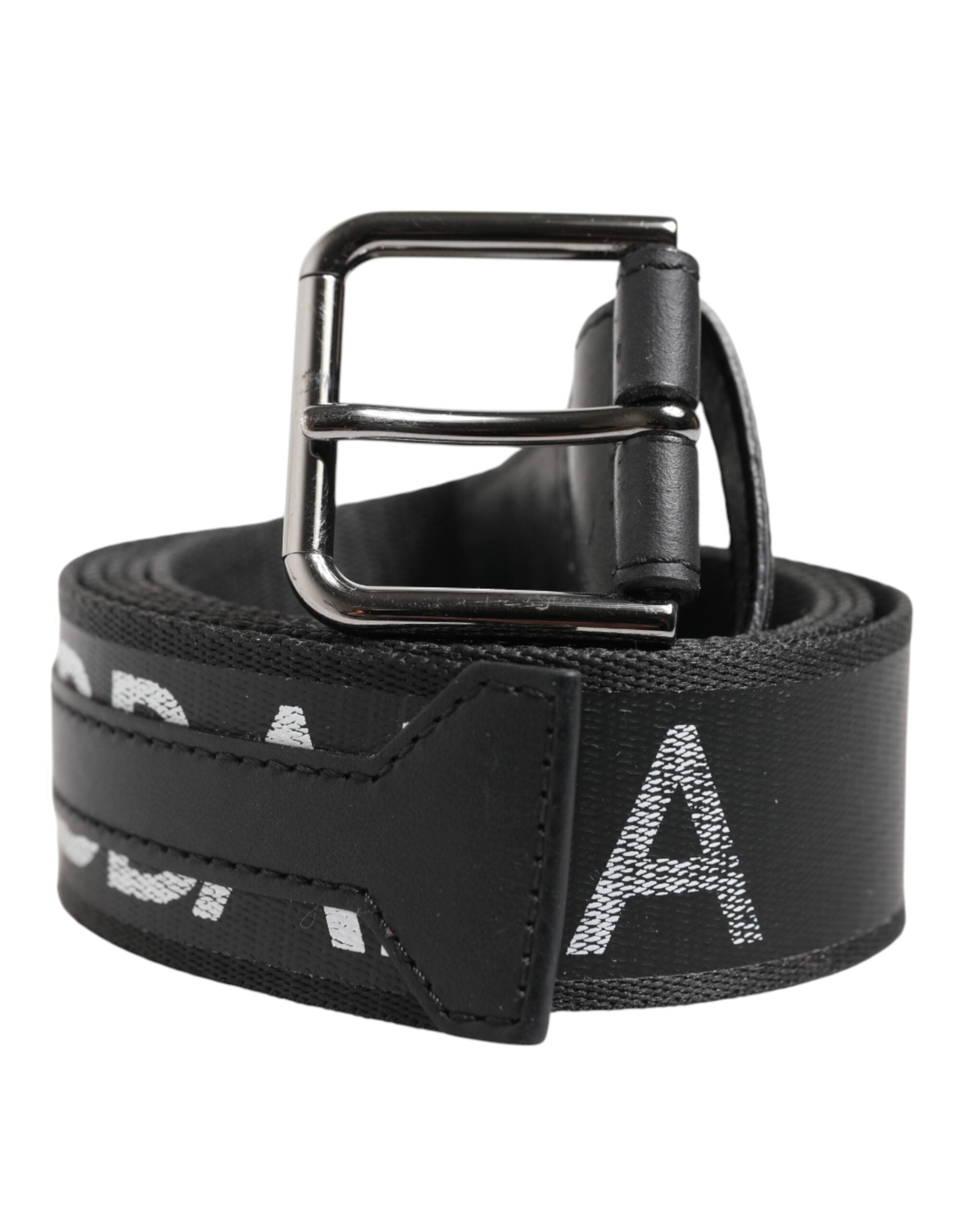 Dolce & Gabbana Black Polyester Leather Metal Buckle Men's Belt (Pre-Owned)