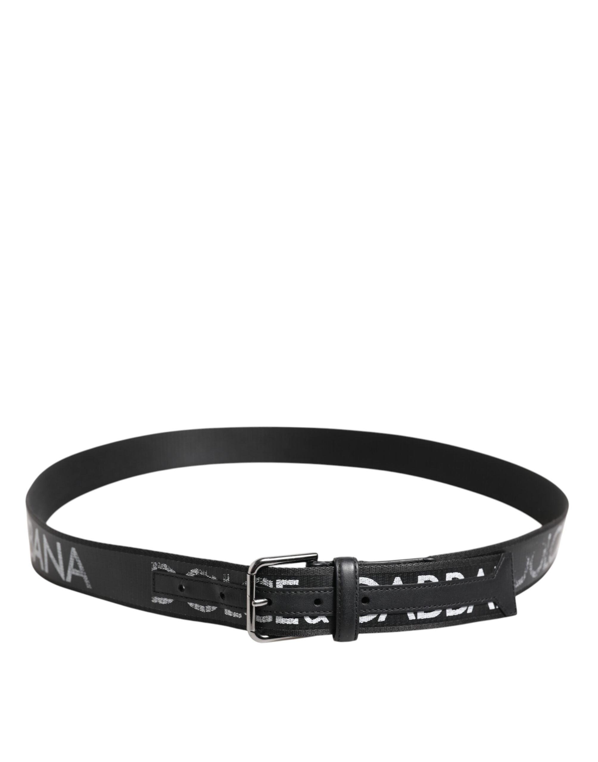 Dolce & Gabbana Black Polyester Leather Metal Buckle Men's Belt (Pre-Owned)