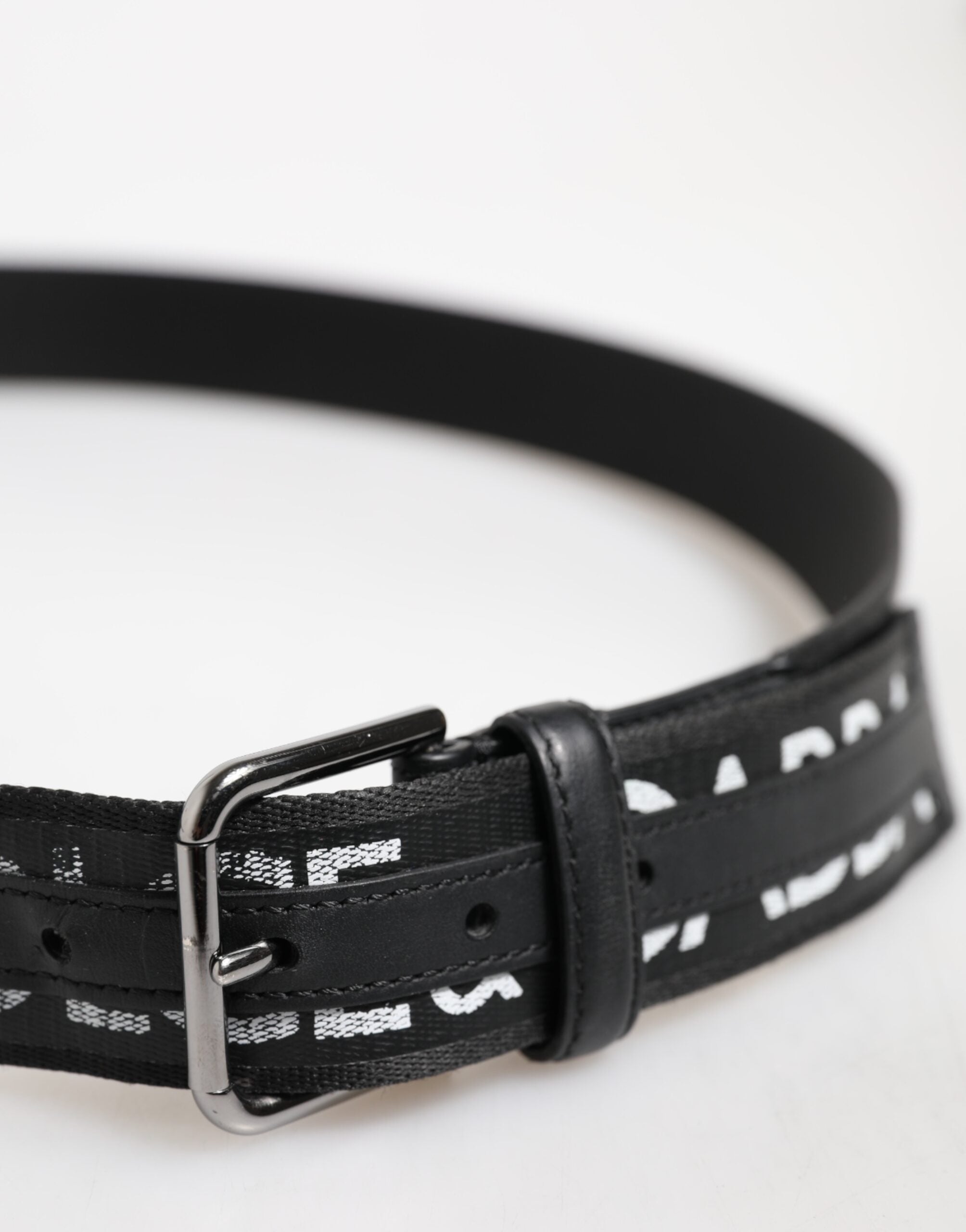 Dolce & Gabbana Black Polyester Leather Metal Buckle Men's Belt (Pre-Owned)