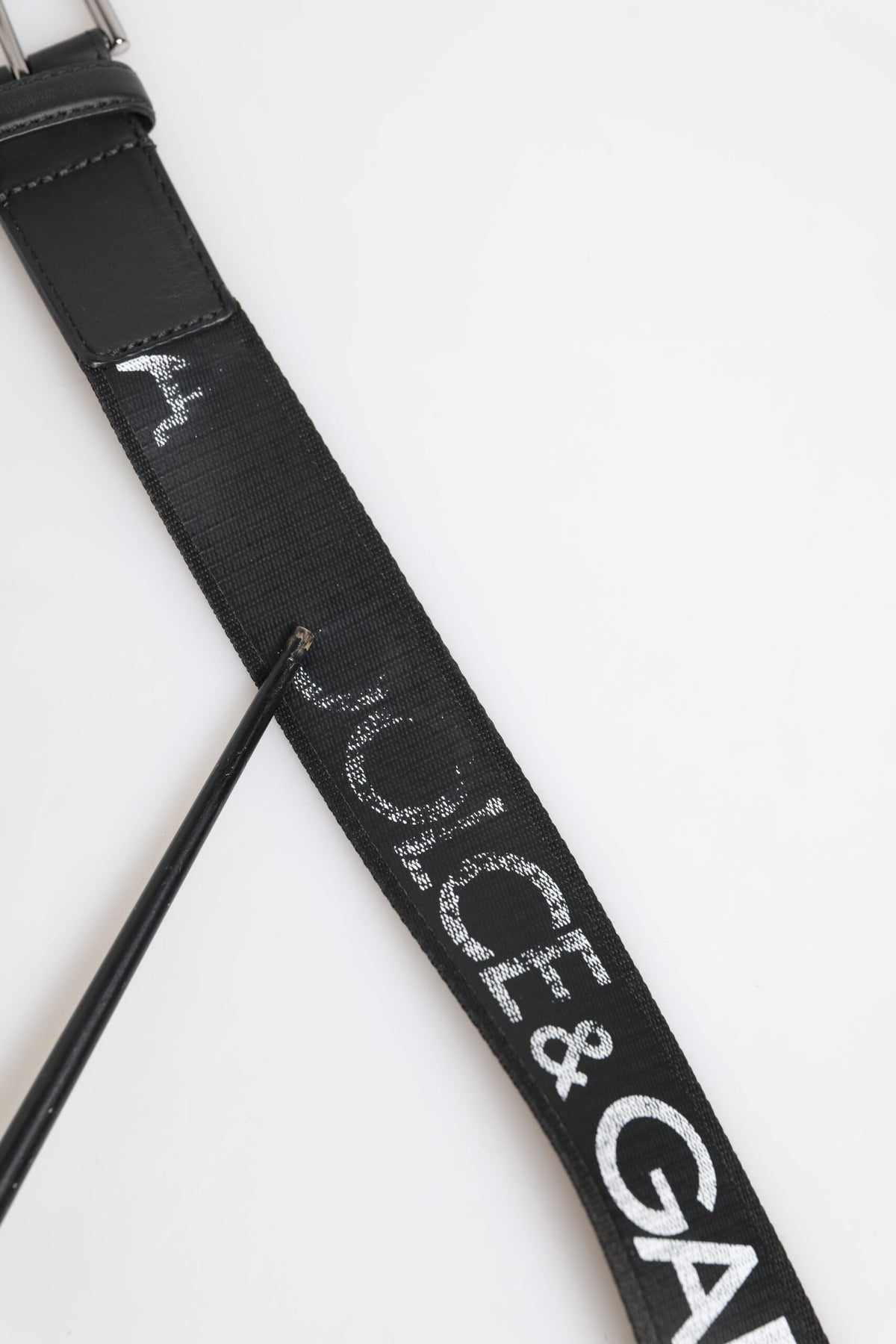 Dolce & Gabbana Black Polyester Leather Metal Buckle Men's Belt (Pre-Owned)