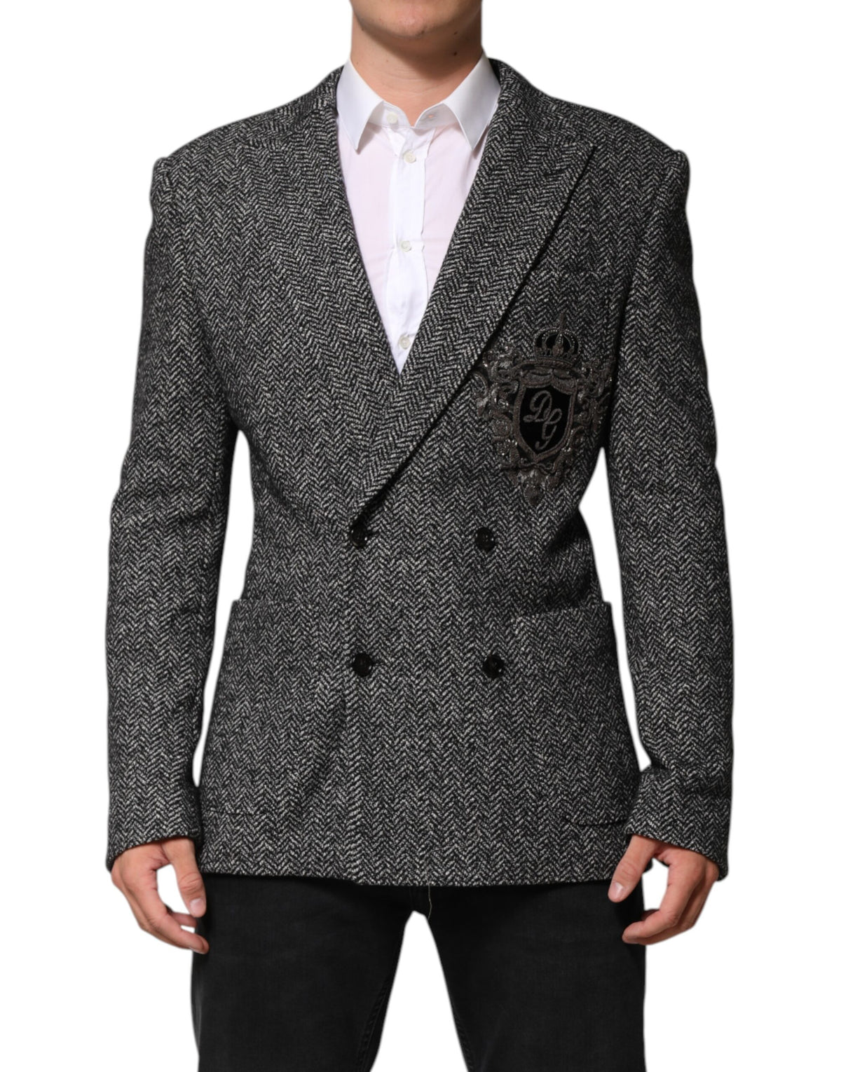Dolce & Gabbana Dark Gray White Double Breasted Men Suit Men's Blazer