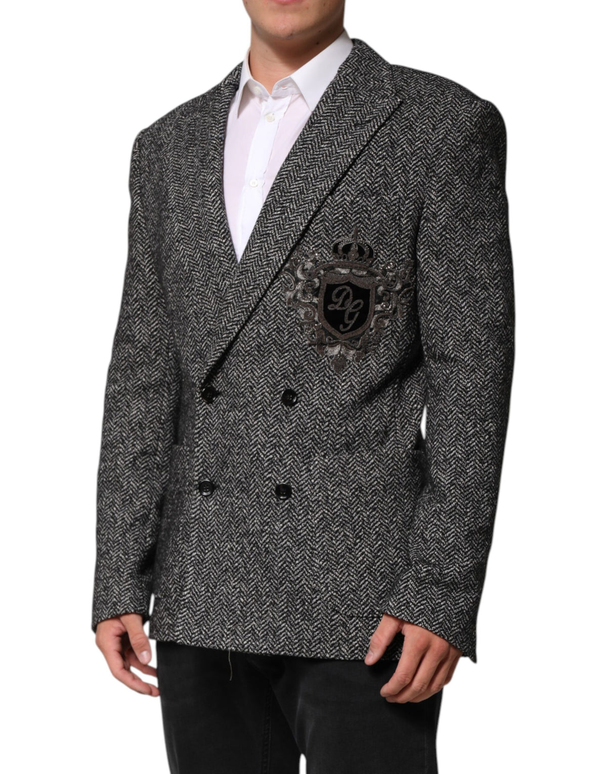 Dolce & Gabbana Dark Gray White Double Breasted Men Suit Men's Blazer