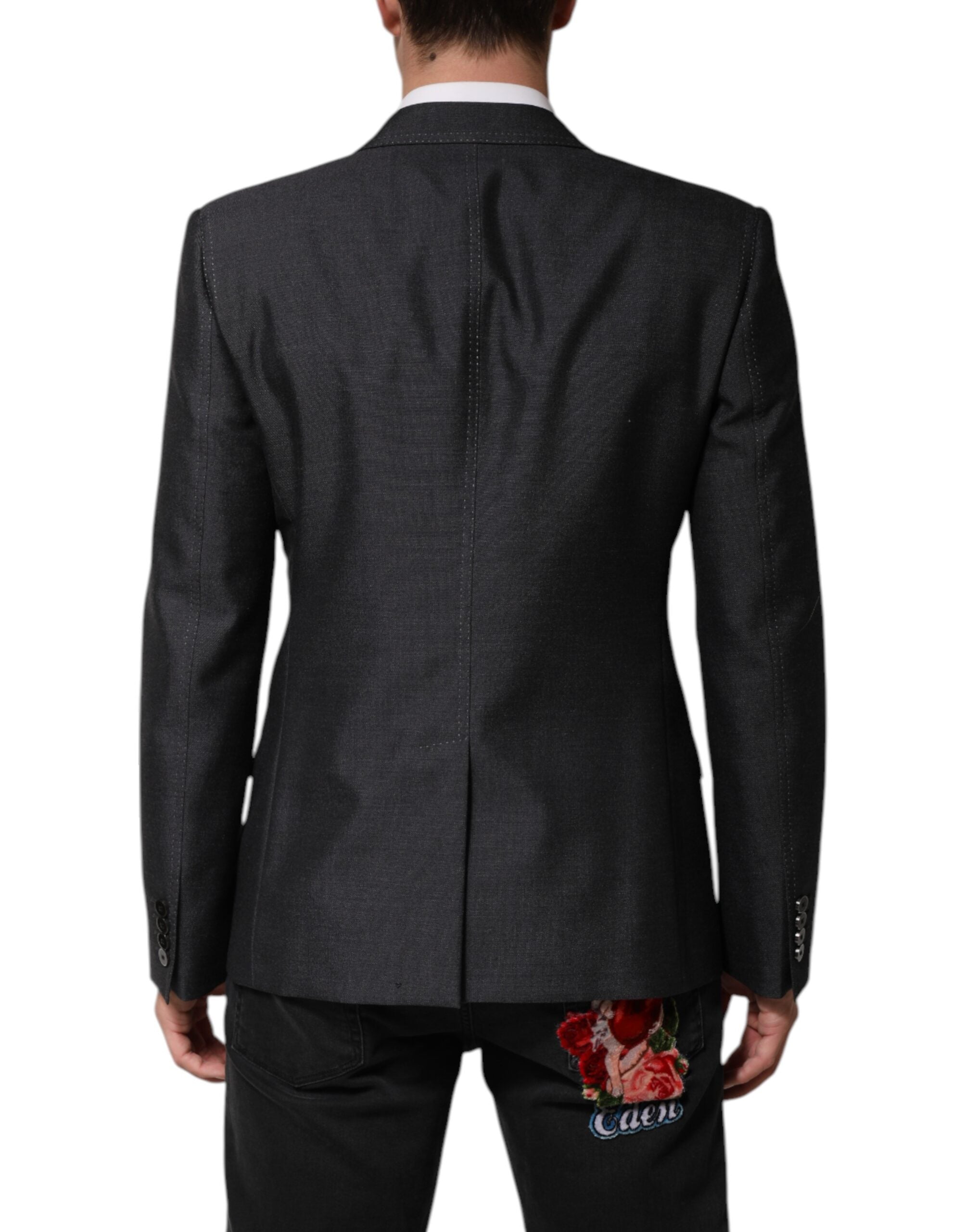 Dolce & Gabbana Dark Gray Bee Embroidery Wool Coat Men's Blazer