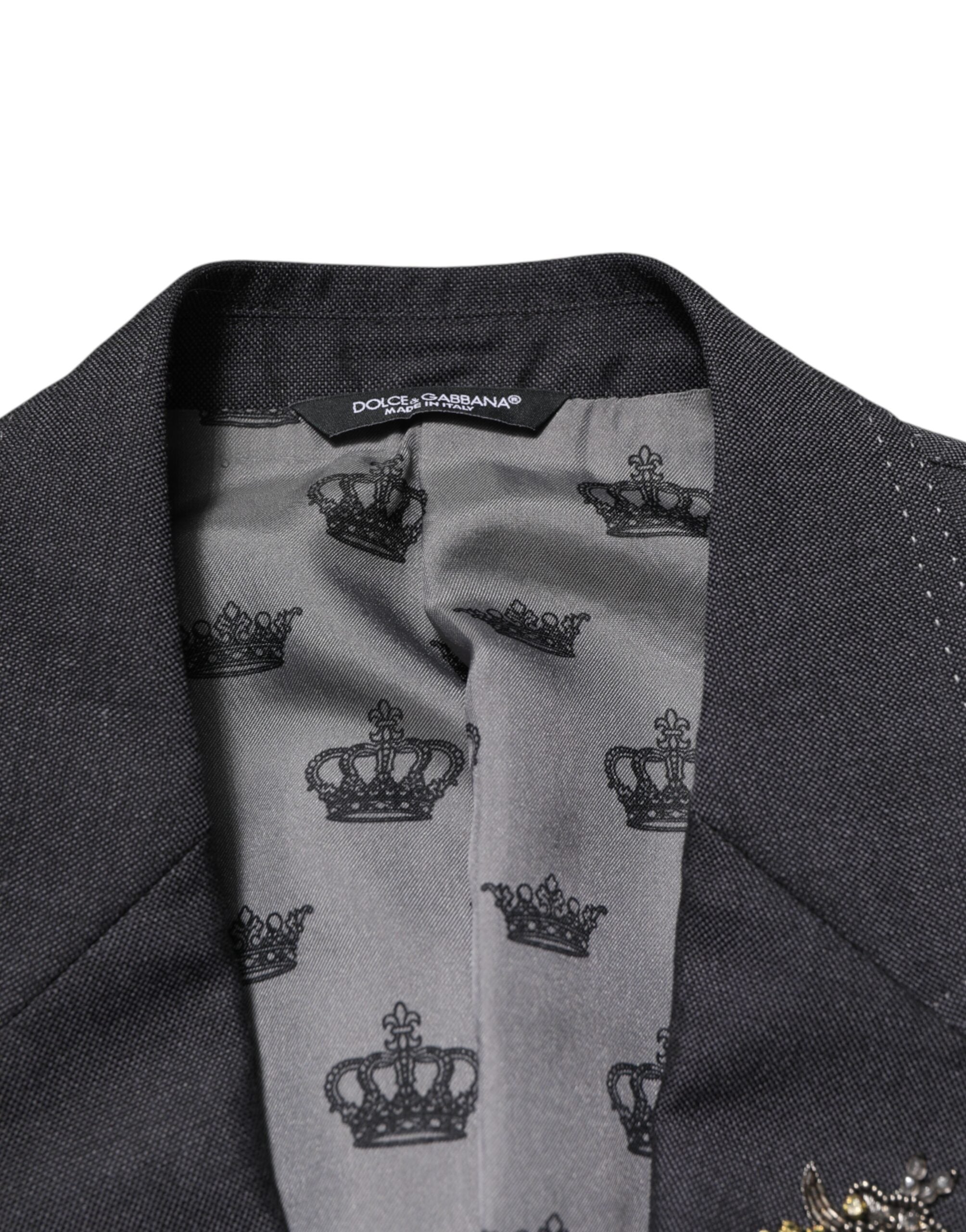 Dolce & Gabbana Dark Gray Bee Embroidery Wool Coat Men's Blazer