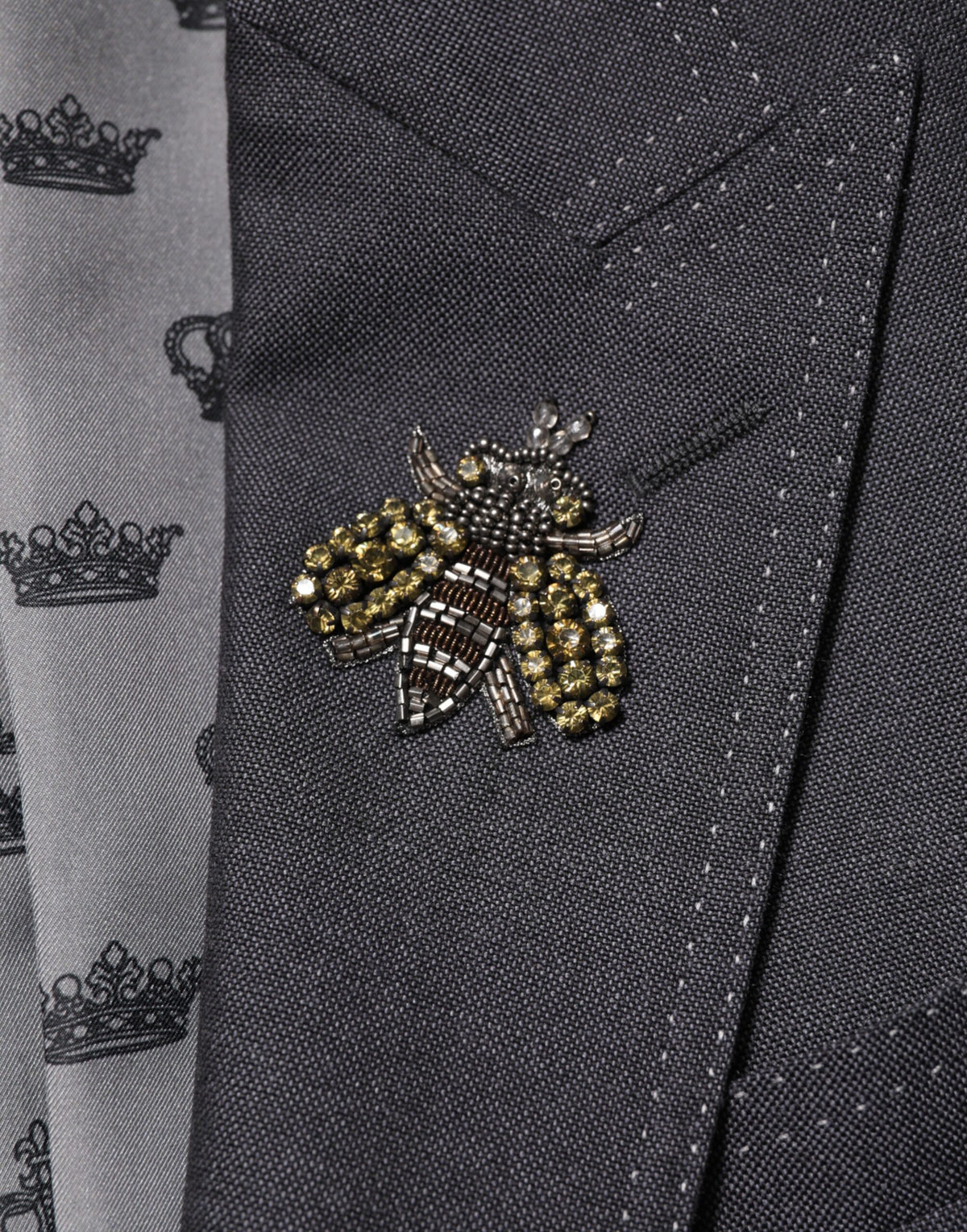 Dolce & Gabbana Dark Gray Bee Embroidery Wool Coat Men's Blazer
