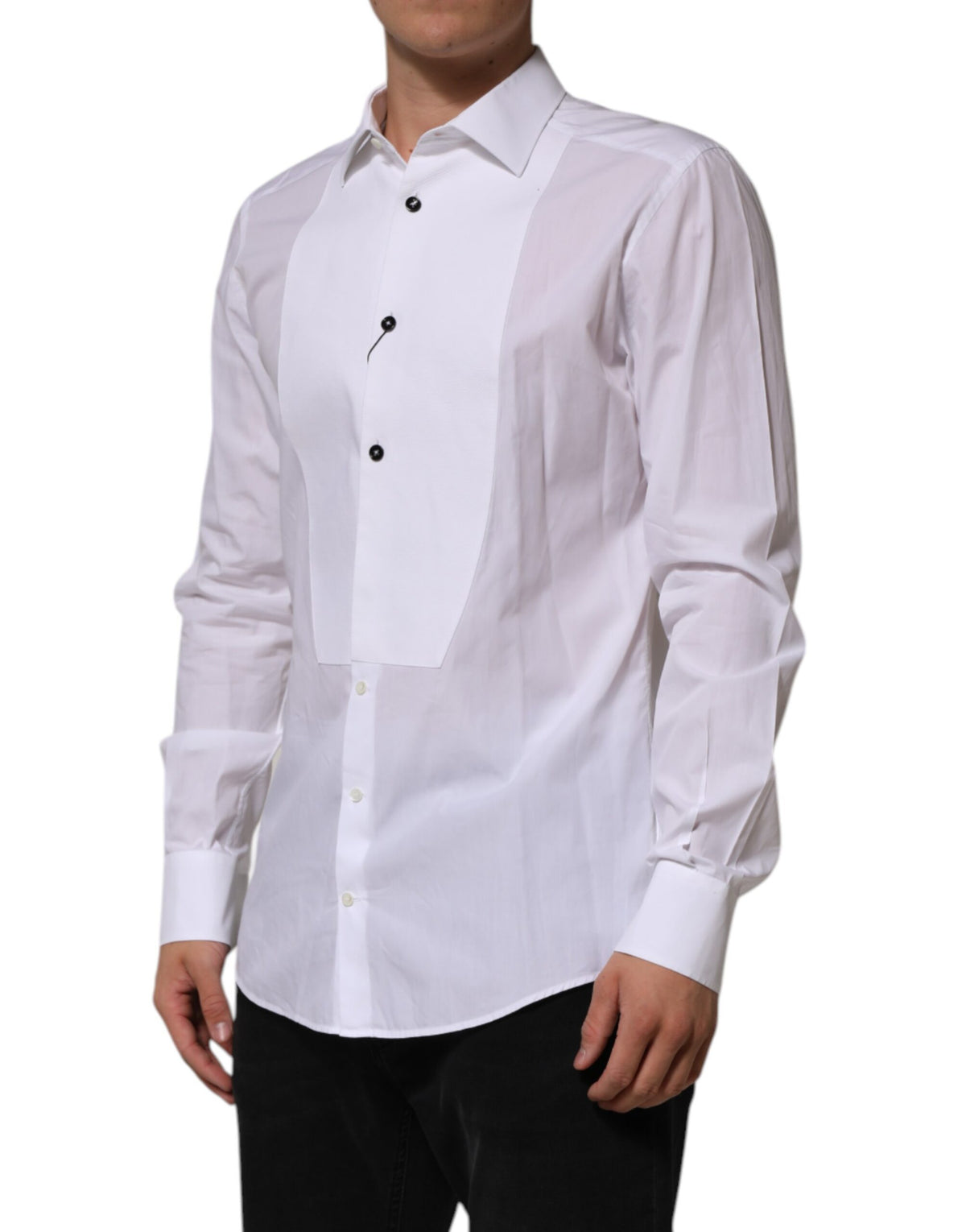 Dolce & Gabbana White Bib Cotton Poplin GOLD Men Formal Men's Shirt (Pre-Owned)