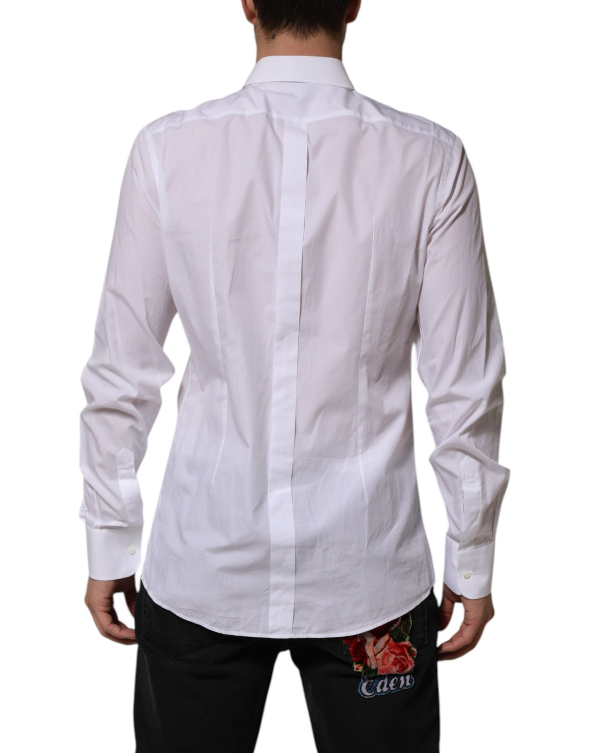 Dolce & Gabbana White Bib Cotton Poplin GOLD Men Formal Men's Shirt (Pre-Owned)