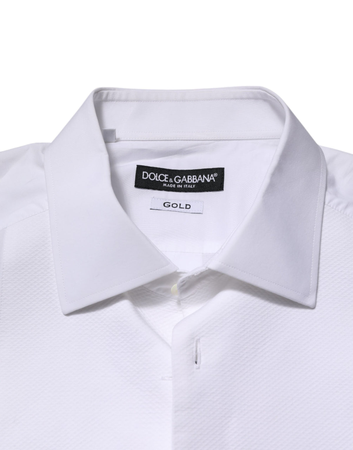 Dolce & Gabbana White Bib Cotton Poplin GOLD Men Formal Men's Shirt (Pre-Owned)