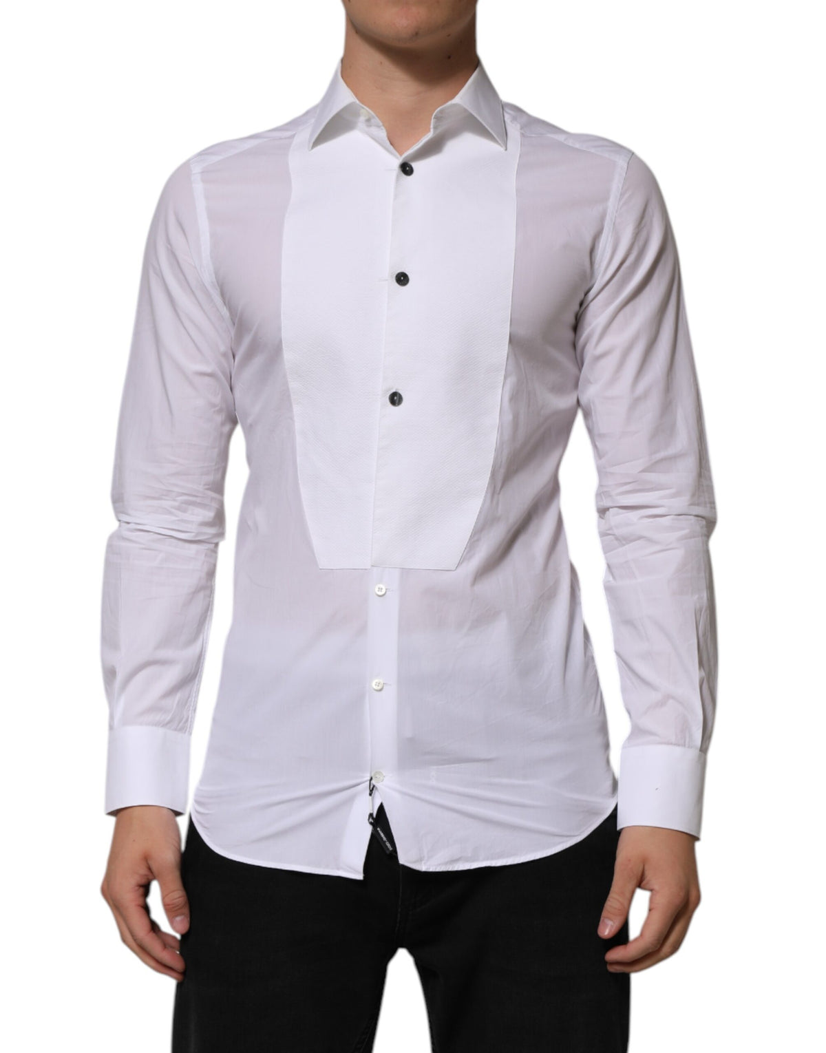 Dolce & Gabbana White Bib Cotton Poplin GOLD Men Formal Men's Shirt (Pre-Owned)
