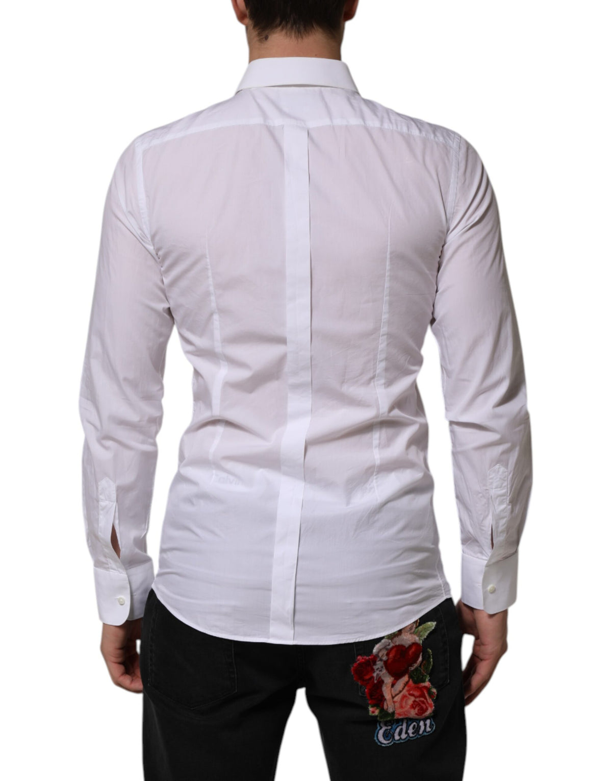 Dolce & Gabbana White Bib Cotton Poplin GOLD Men Formal Men's Shirt (Pre-Owned)