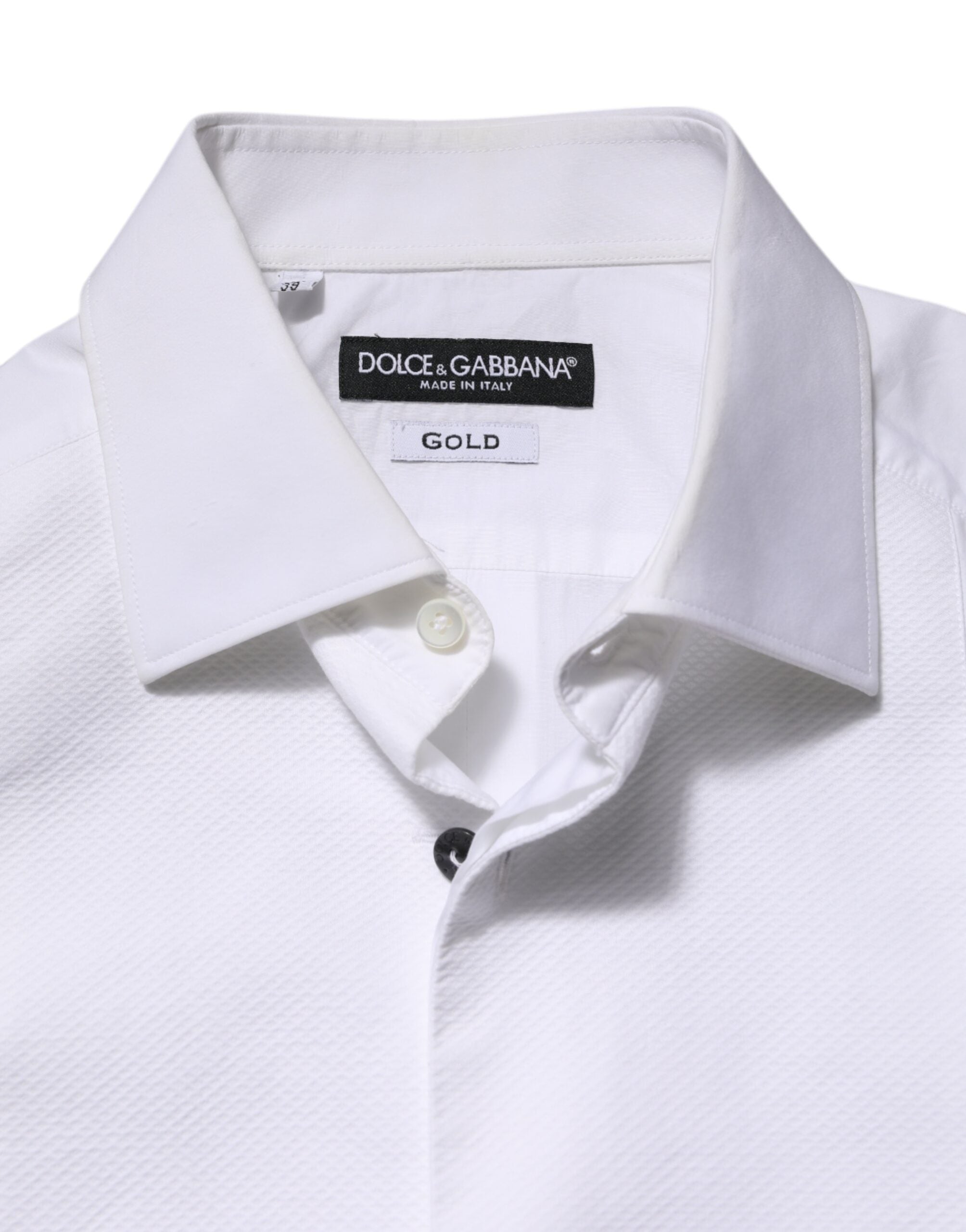 Dolce & Gabbana White Bib Cotton Poplin GOLD Men Formal Men's Shirt (Pre-Owned)