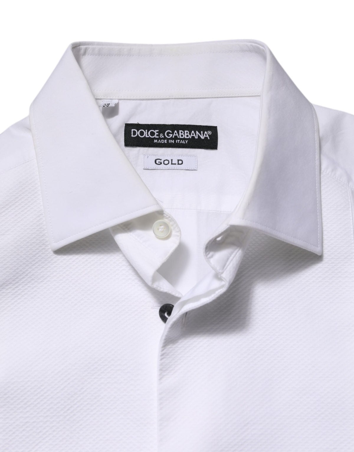 Dolce & Gabbana White Bib Cotton Poplin GOLD Men Formal Men's Shirt (Pre-Owned)