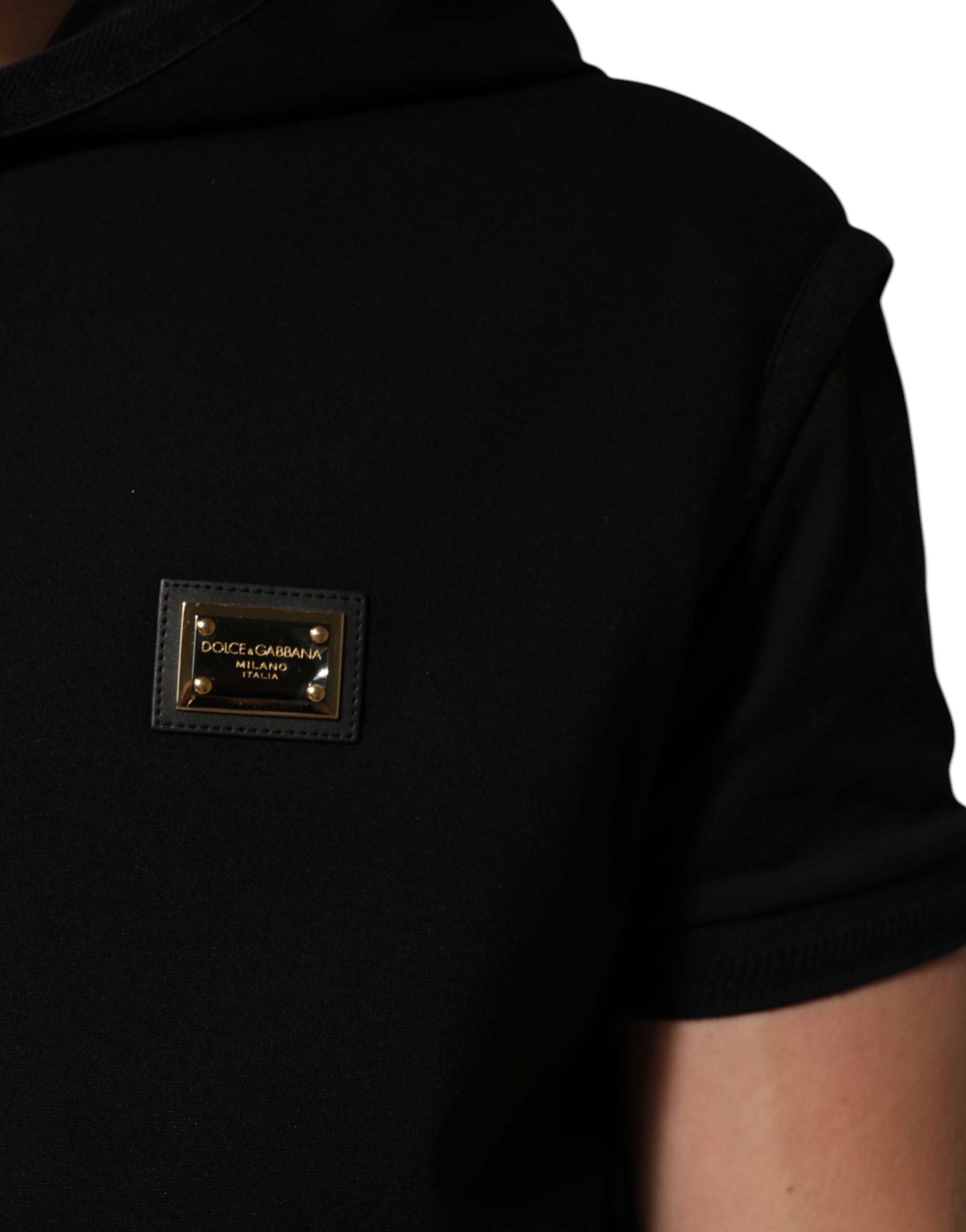 Dolce & Gabbana Black Sleeveless Hooded Logo Plaque Men's Jacket