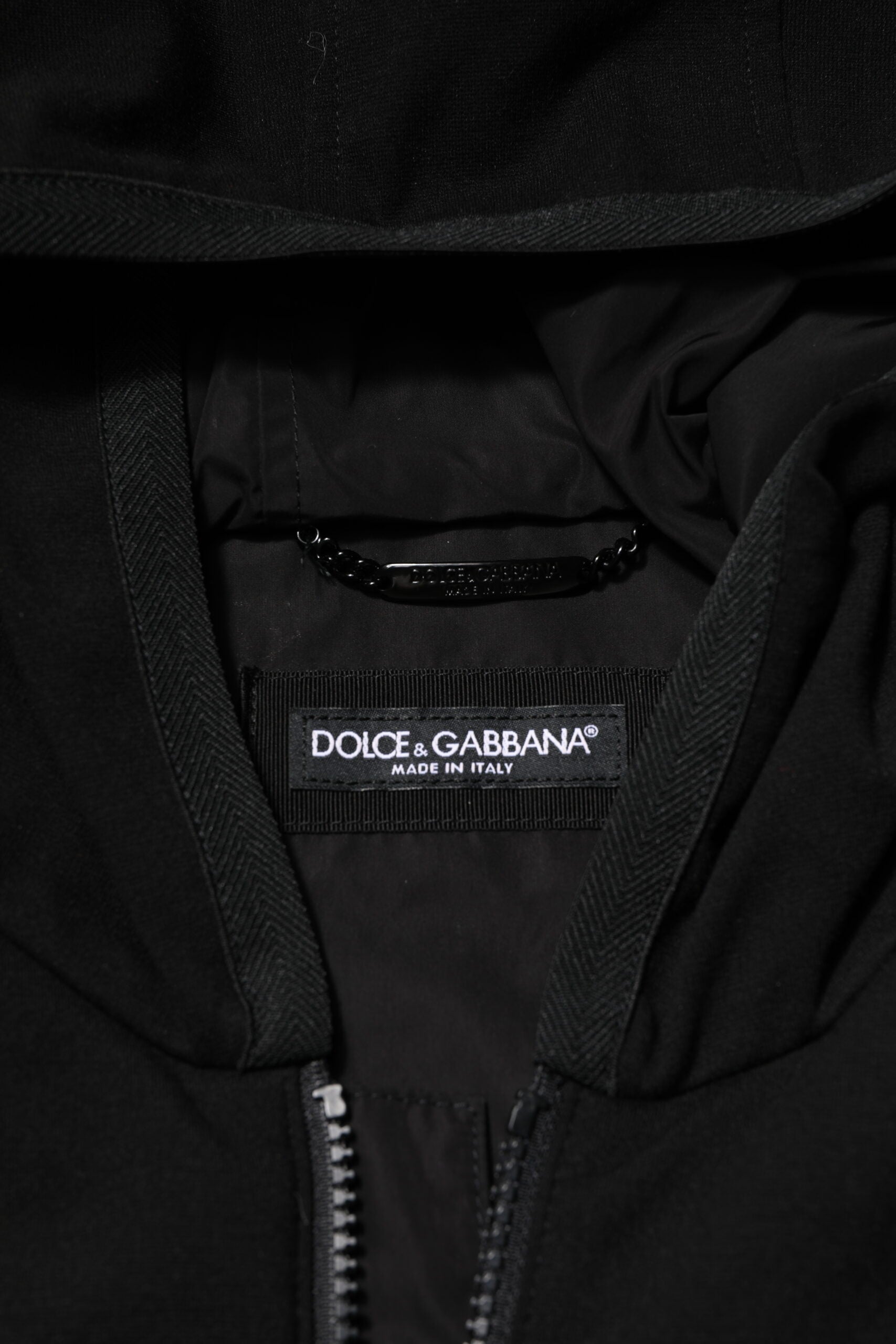 Dolce & Gabbana Black Sleeveless Hooded Logo Plaque Men's Jacket