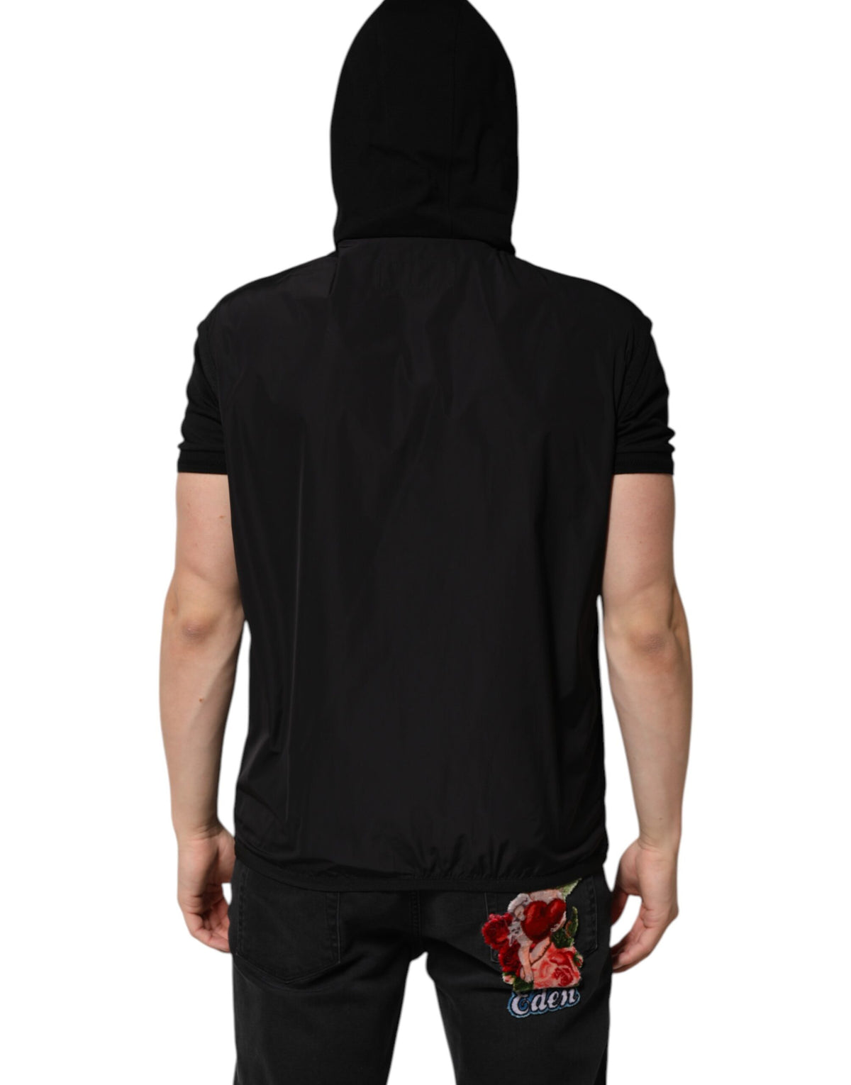 Dolce & Gabbana Black Sleeveless Hooded Logo Plaque Men's Jacket (Pre-Owned)