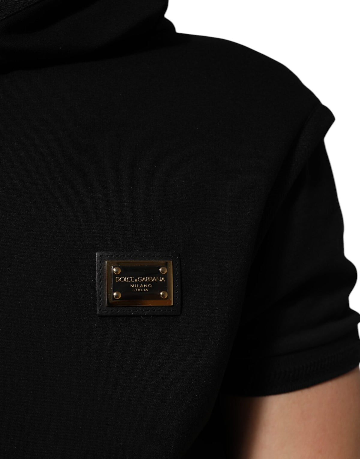 Dolce & Gabbana Black Sleeveless Hooded Logo Plaque Men's Jacket (Pre-Owned)