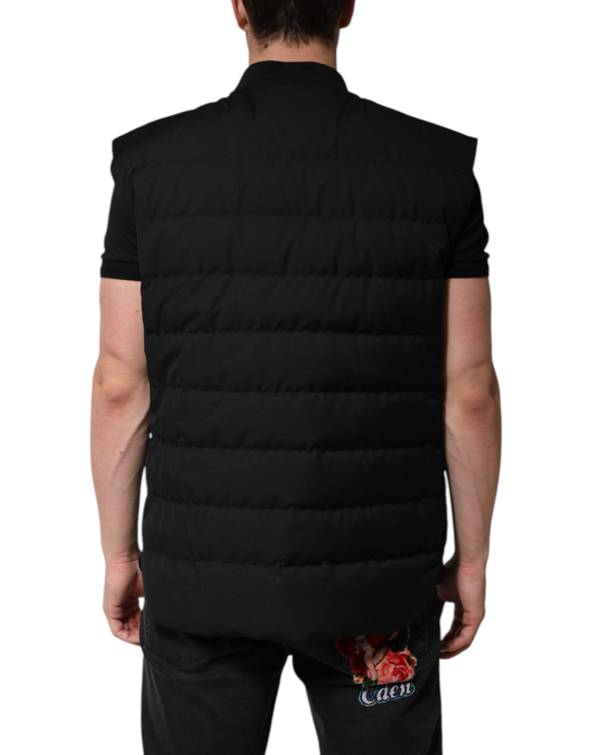 Dolce & Gabbana Black Sleeveless Parka Logo Plaque Men's Jacket