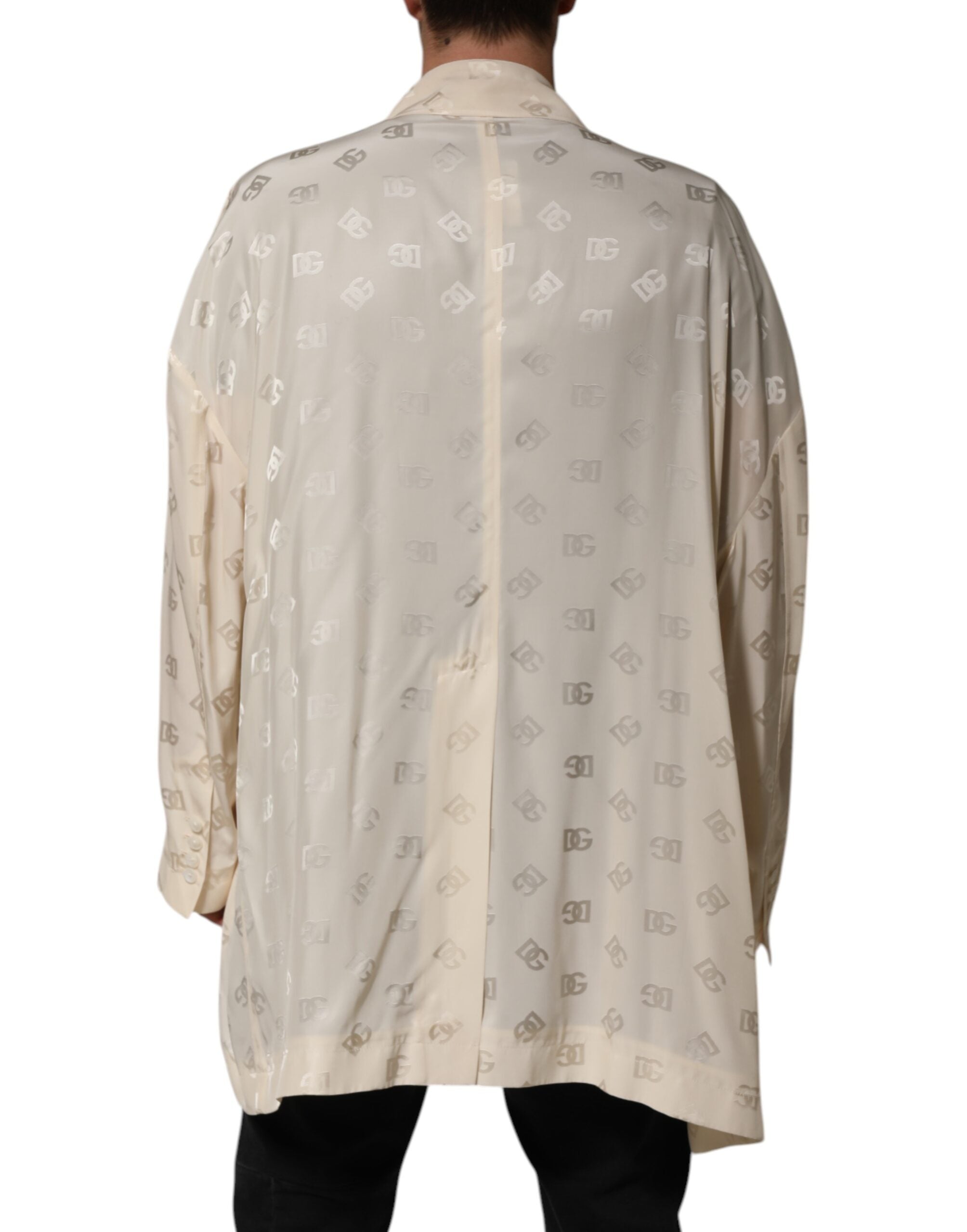 Dolce & Gabbana Beige Polyester Logo Monogram Coat Men's Jacket