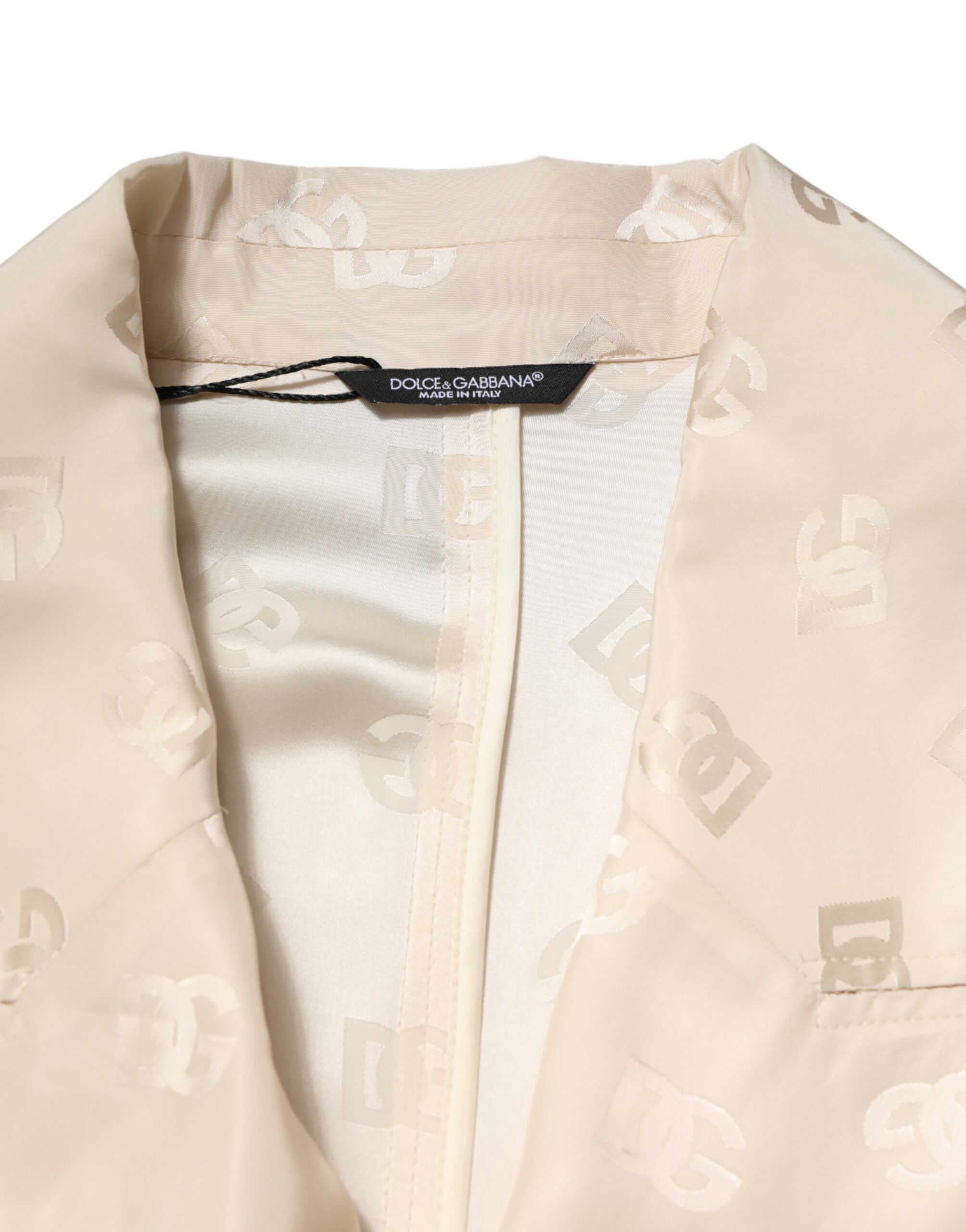 Dolce & Gabbana Beige Polyester Logo Monogram Coat Men's Jacket