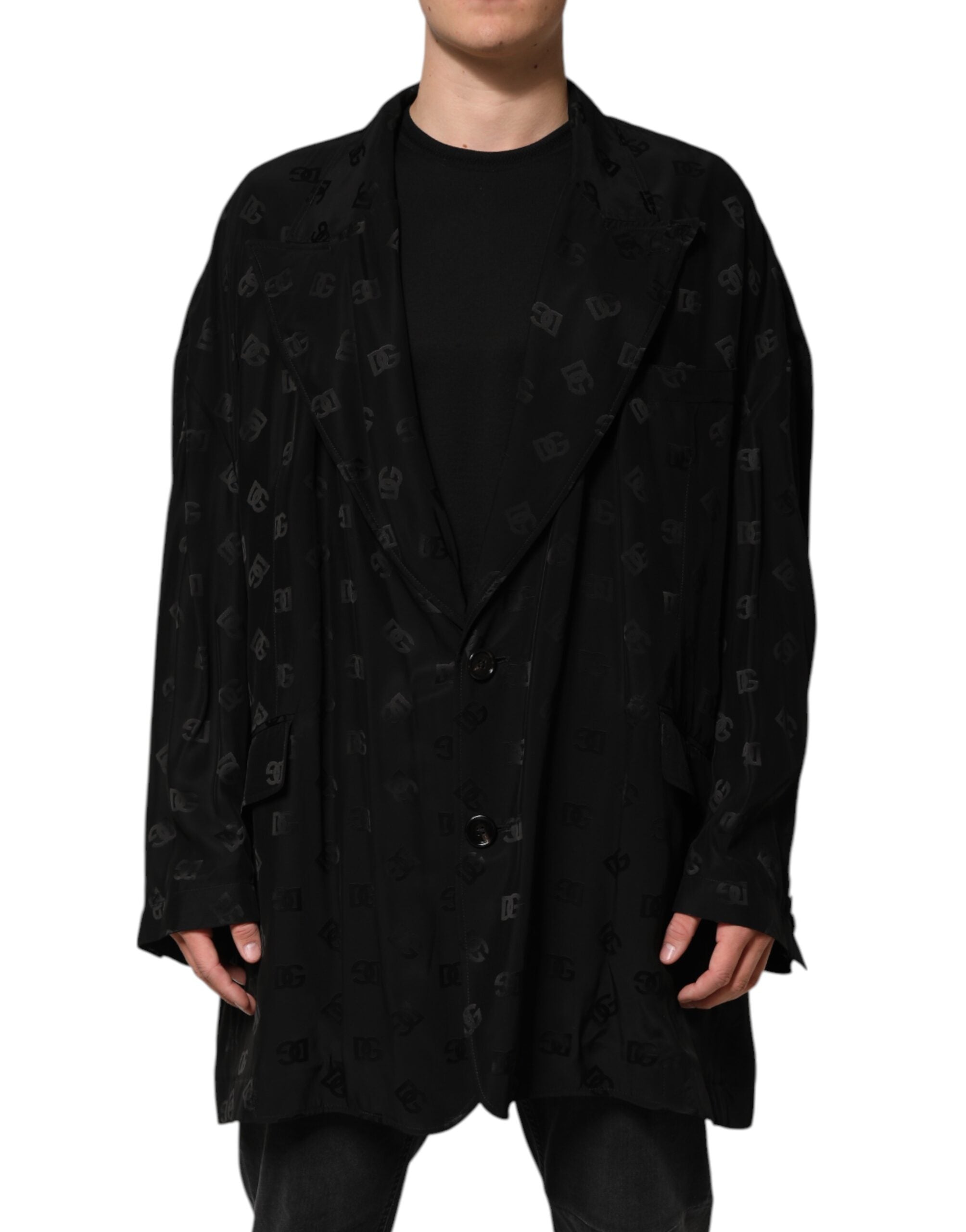Dolce & Gabbana Black Polyester Logo Monogram Coat Men's Jacket (Pre-Owned)