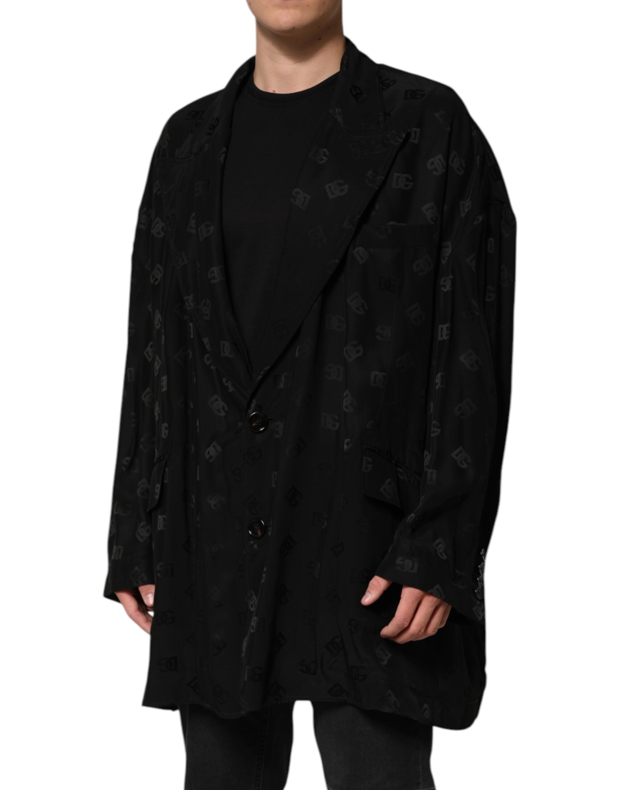 Dolce & Gabbana Black Polyester Logo Monogram Coat Men's Jacket (Pre-Owned)