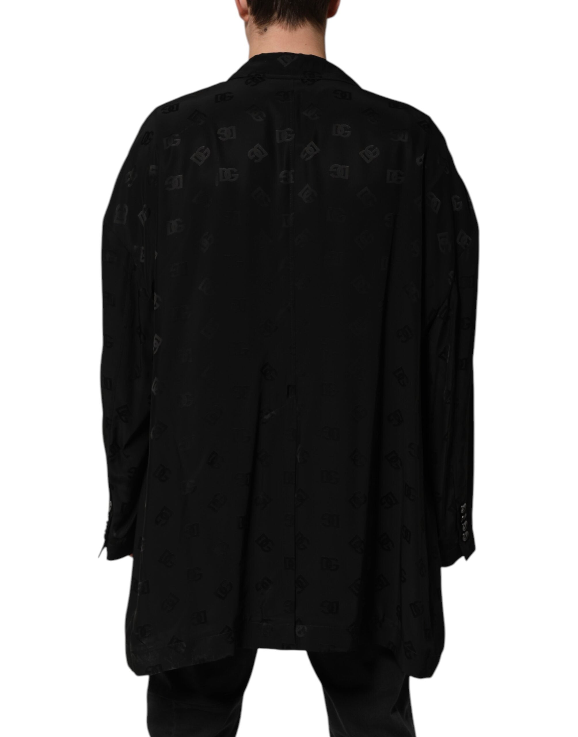 Dolce & Gabbana Black Polyester Logo Monogram Coat Men's Jacket (Pre-Owned)