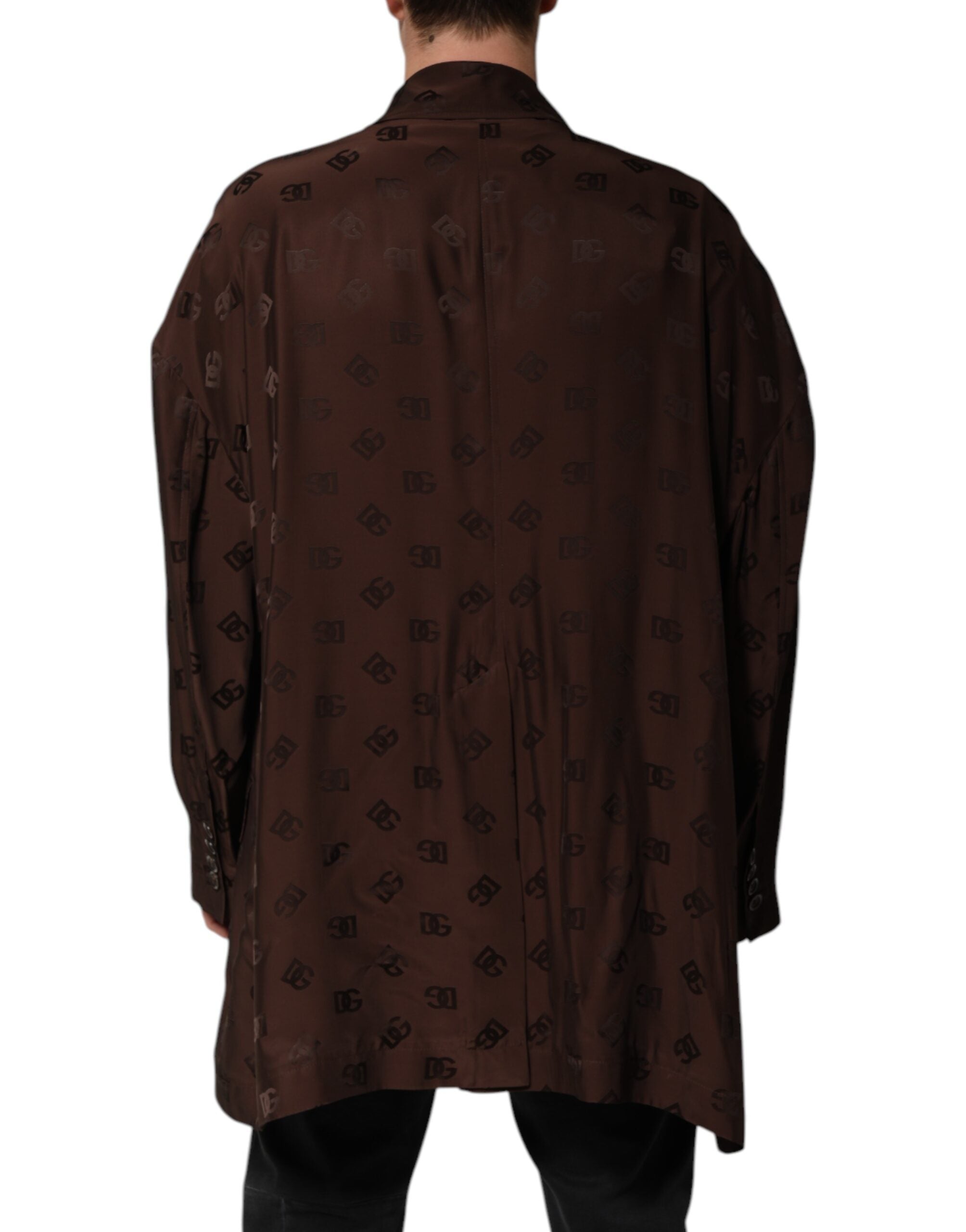 Dolce & Gabbana Brown Polyester Logo Monogram Coat Men's Jacket