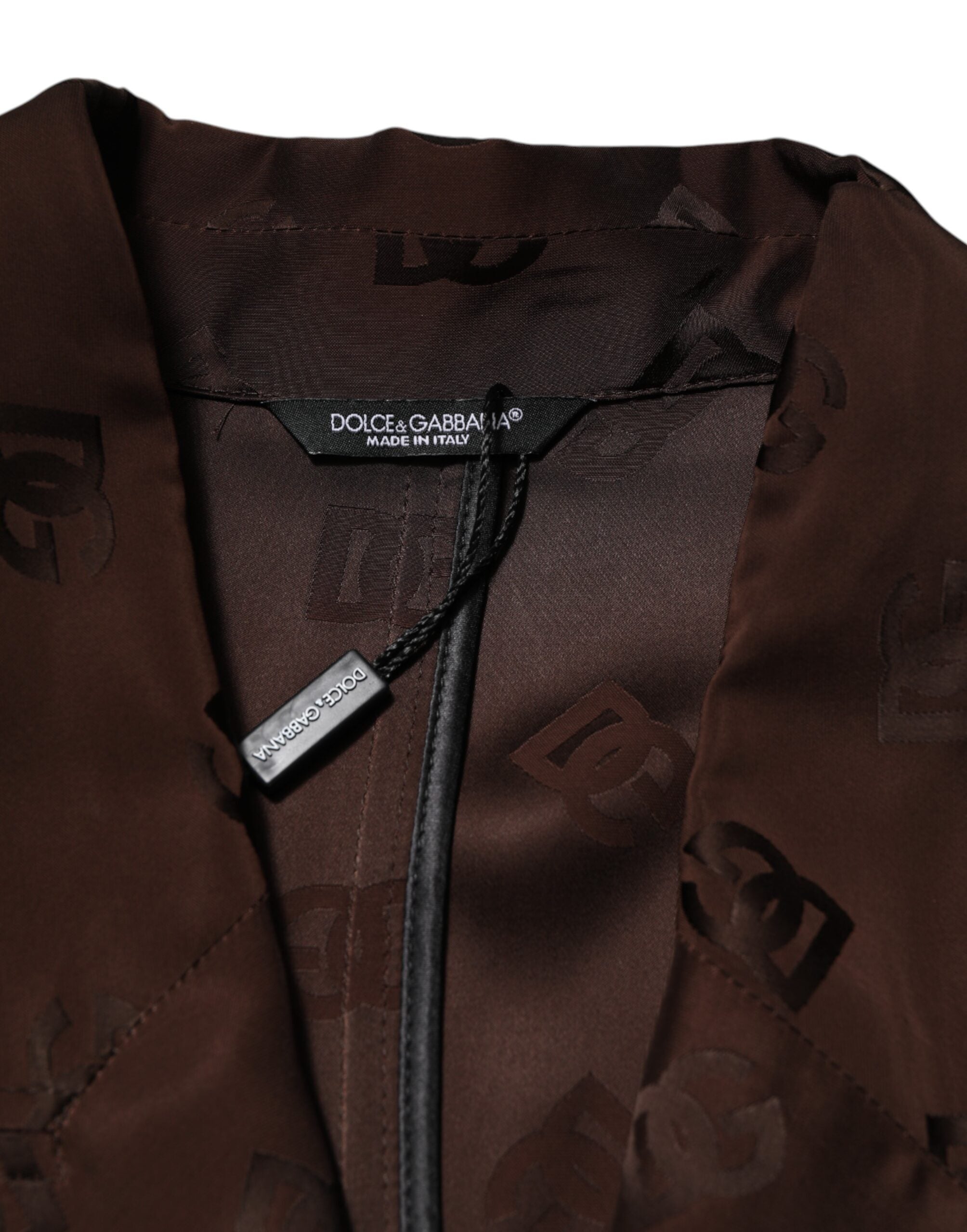 Dolce & Gabbana Brown Polyester Logo Monogram Coat Men's Jacket