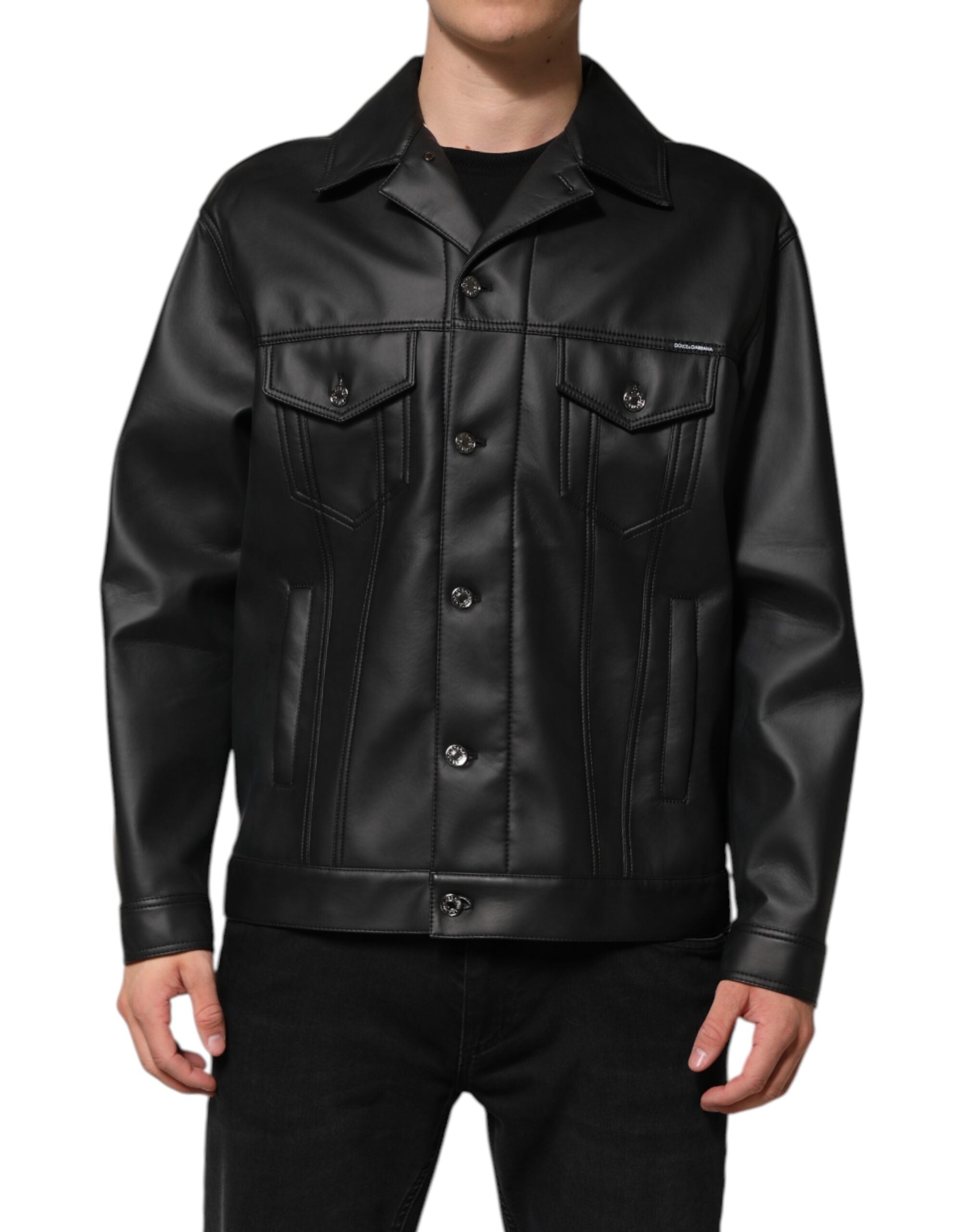 Dolce & Gabbana Black Polyester Button Down Biker Men's Jacket (Pre-Owned)