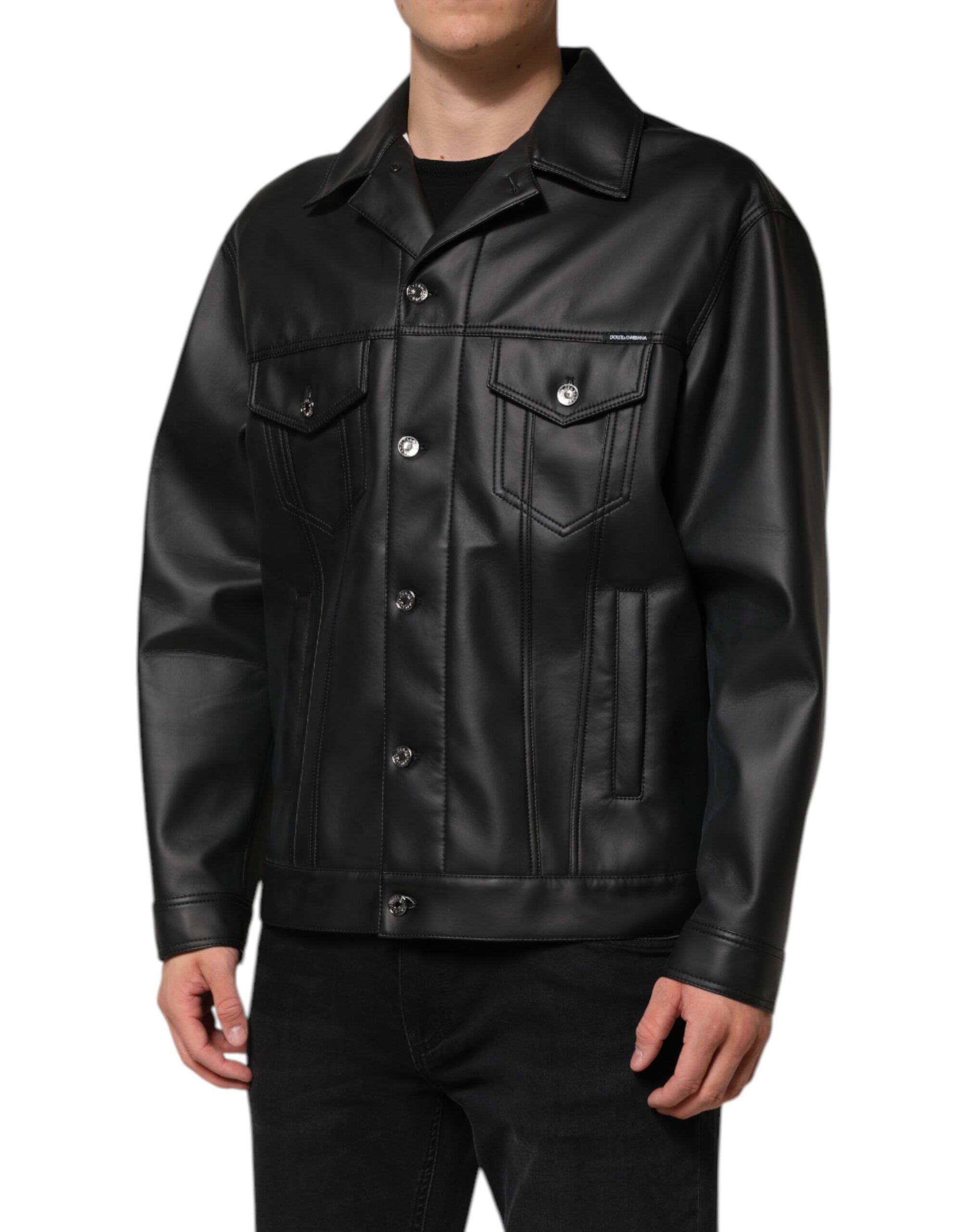 Dolce & Gabbana Black Polyester Button Down Biker Men's Jacket (Pre-Owned)