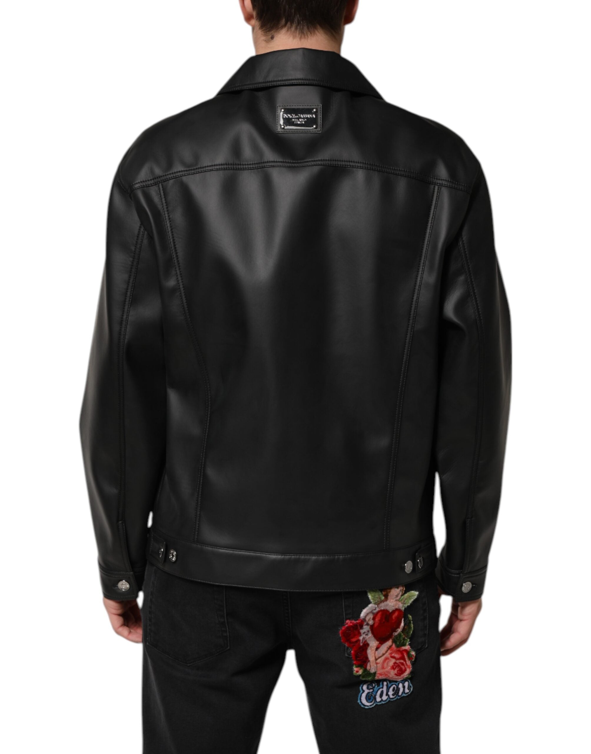 Dolce & Gabbana Black Polyester Button Down Biker Men's Jacket (Pre-Owned)