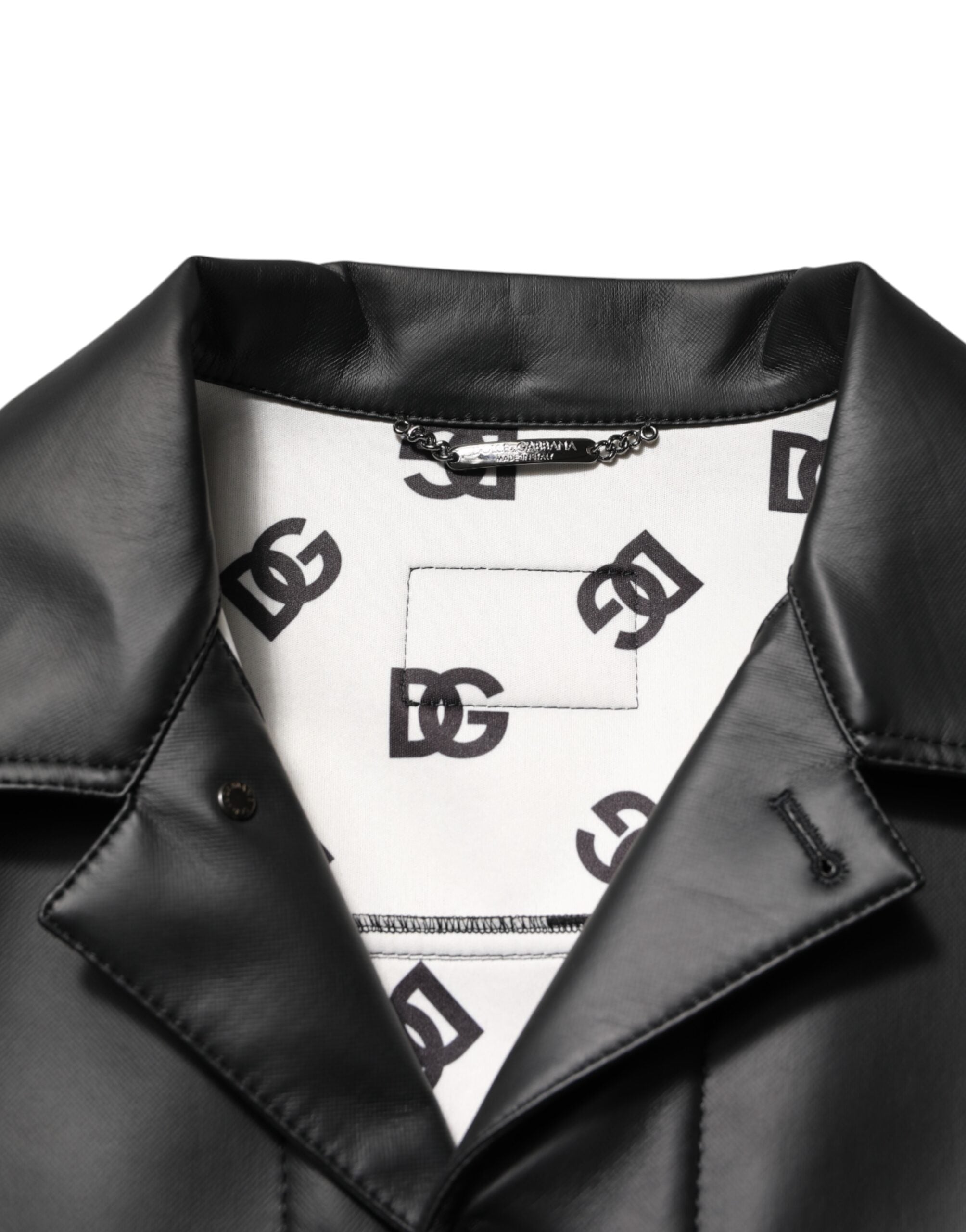 Dolce & Gabbana Black Polyester Button Down Biker Men's Jacket (Pre-Owned)