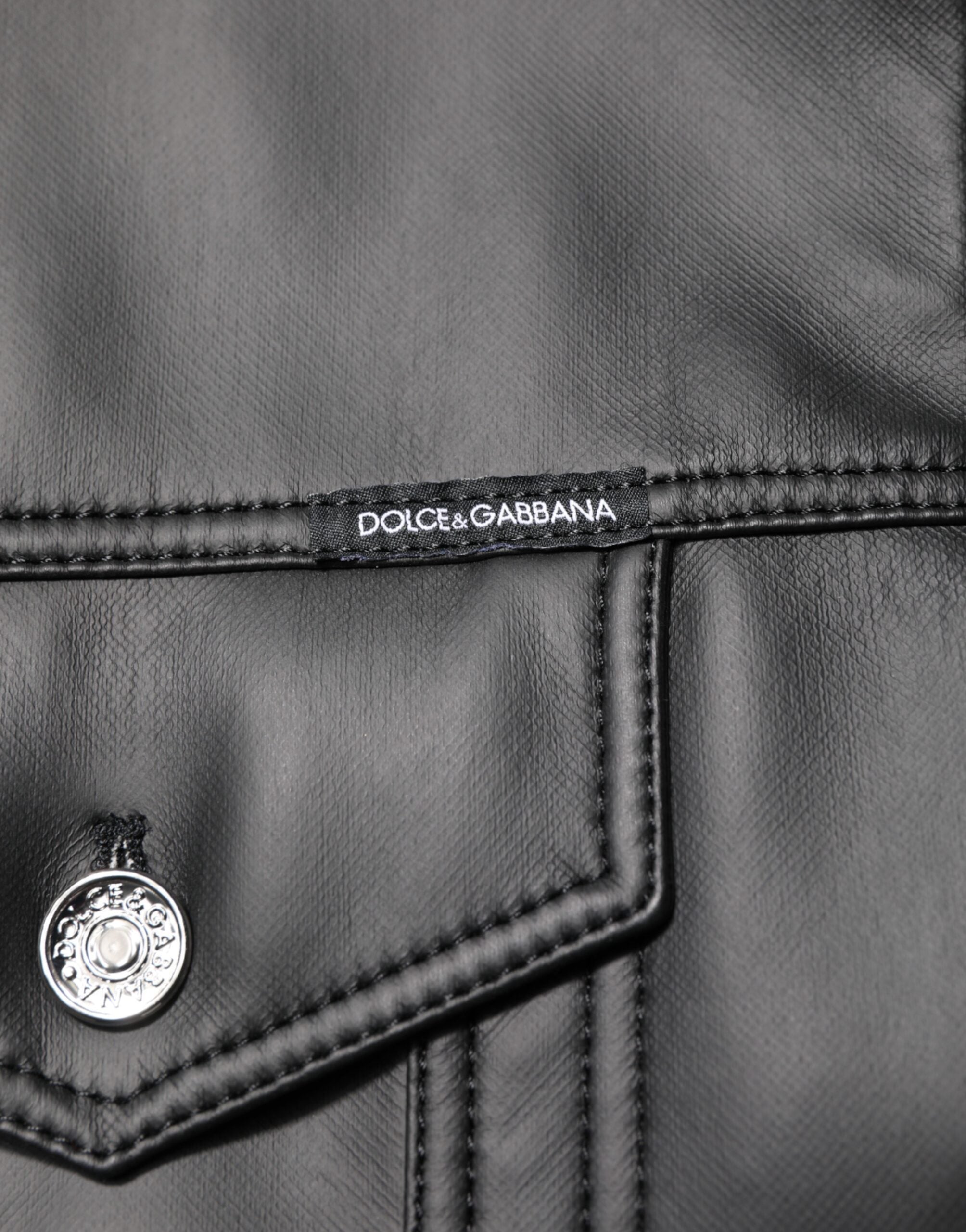 Dolce & Gabbana Black Polyester Button Down Biker Men's Jacket (Pre-Owned)