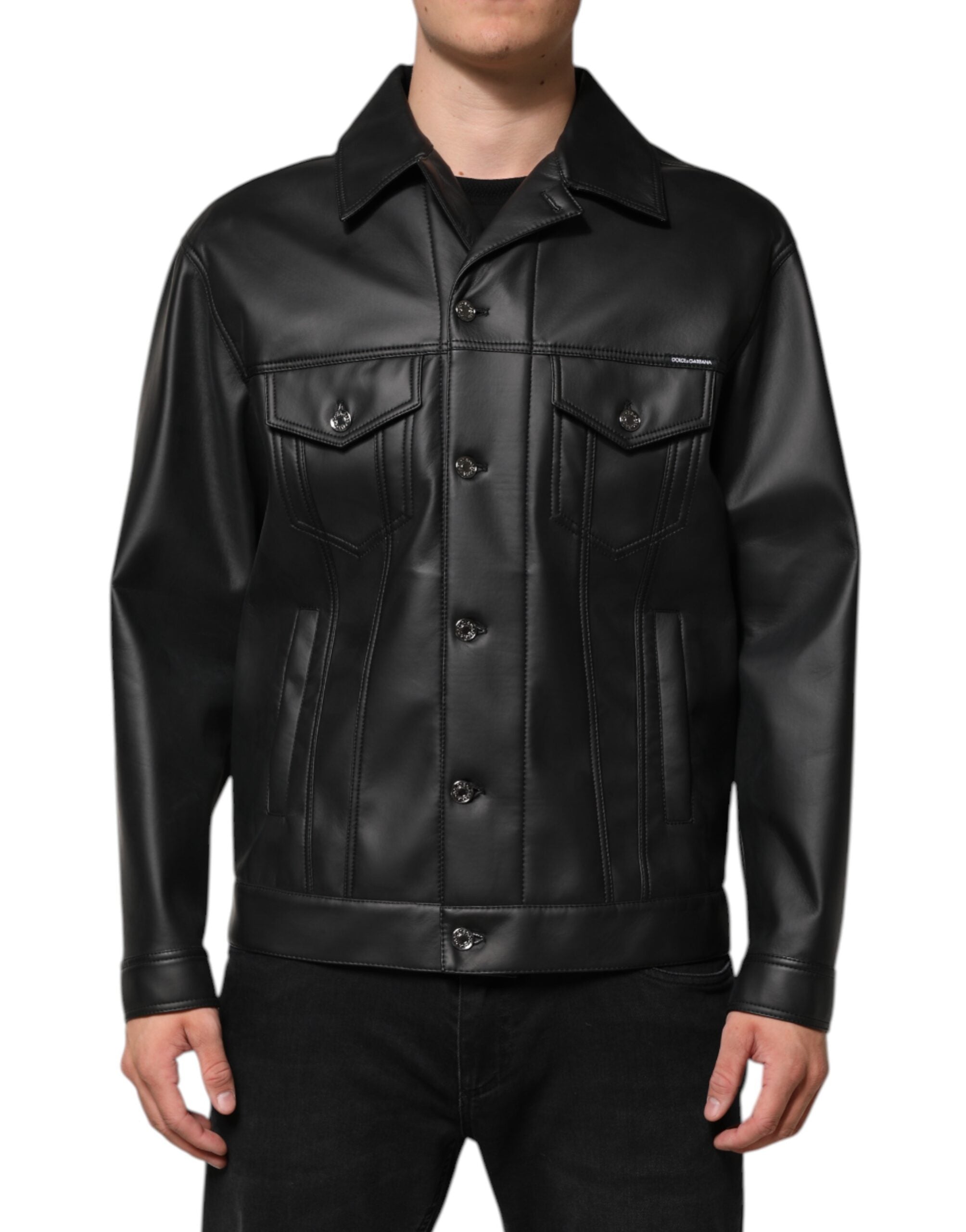 Dolce & Gabbana Black Polyester Button Down Biker Men's Jacket