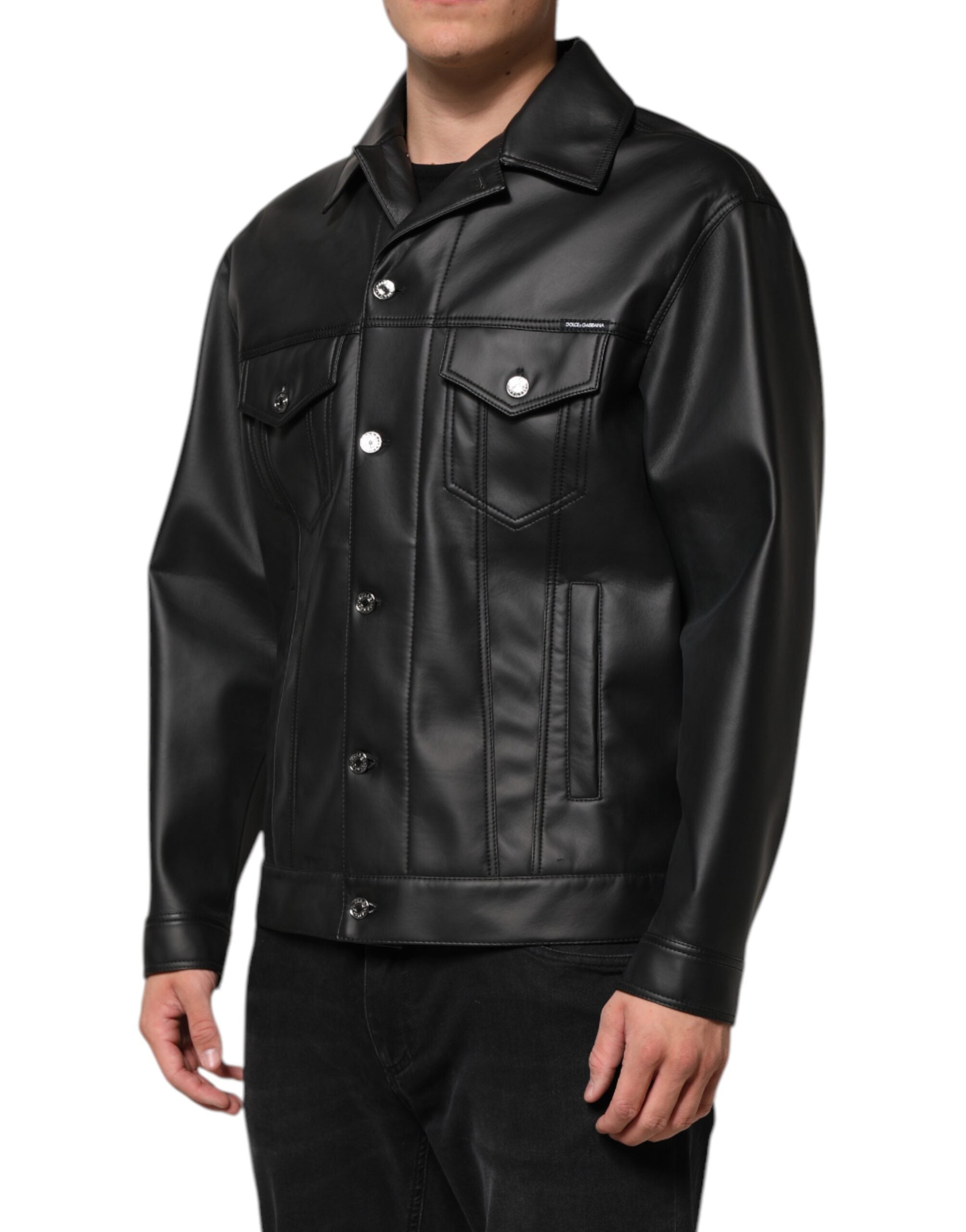Dolce & Gabbana Black Polyester Button Down Biker Men's Jacket